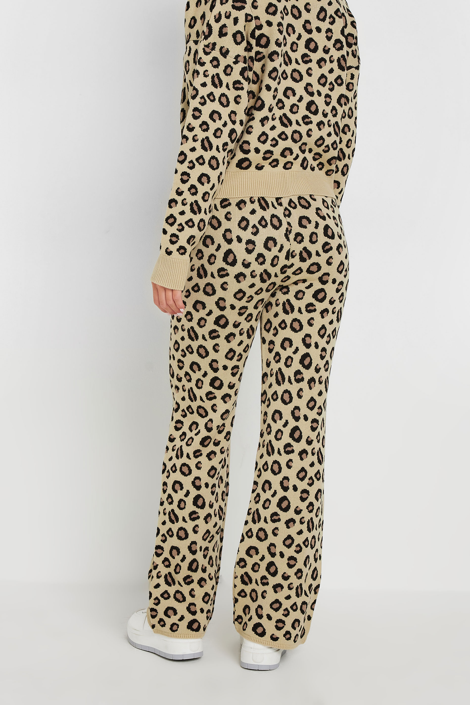 PixieGirl Petite Women's Natural Brown Leopard Print Wide Leg Trousers | PixieGirl 3