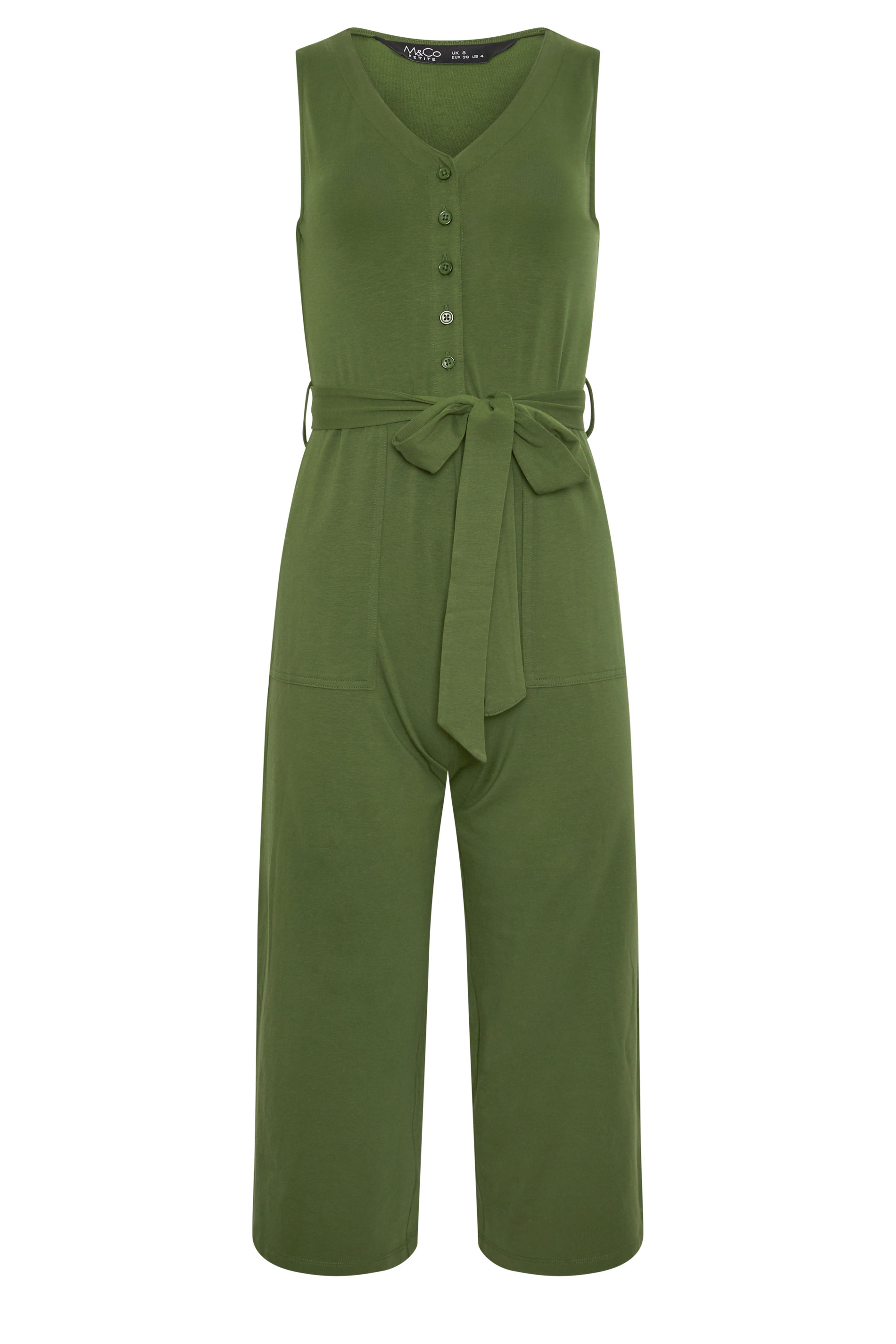 M&Co Petite Khaki Green Cotton Sleeveless Jumpsuit | M&Co 5