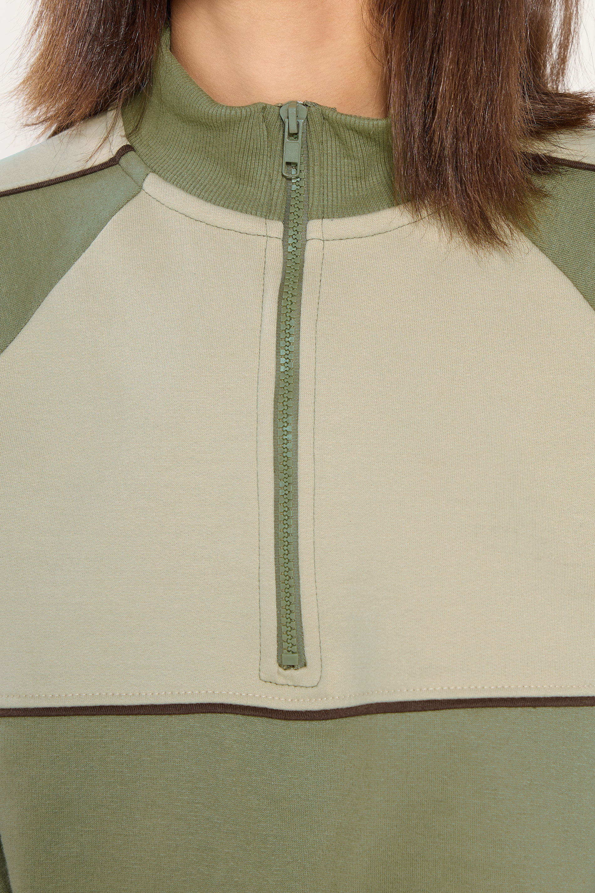 PixieGirl Petite Women's Green Colour Block Half Zip Sweatshirt | PixieGirl  4