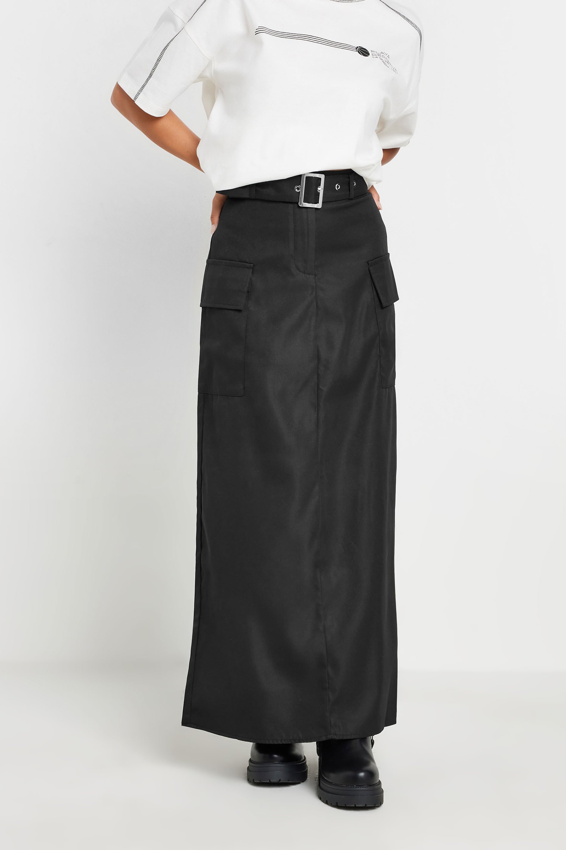 PixieGirl Petite Womens Black Belted Utility Maxi Skirt | PixieGirl 2