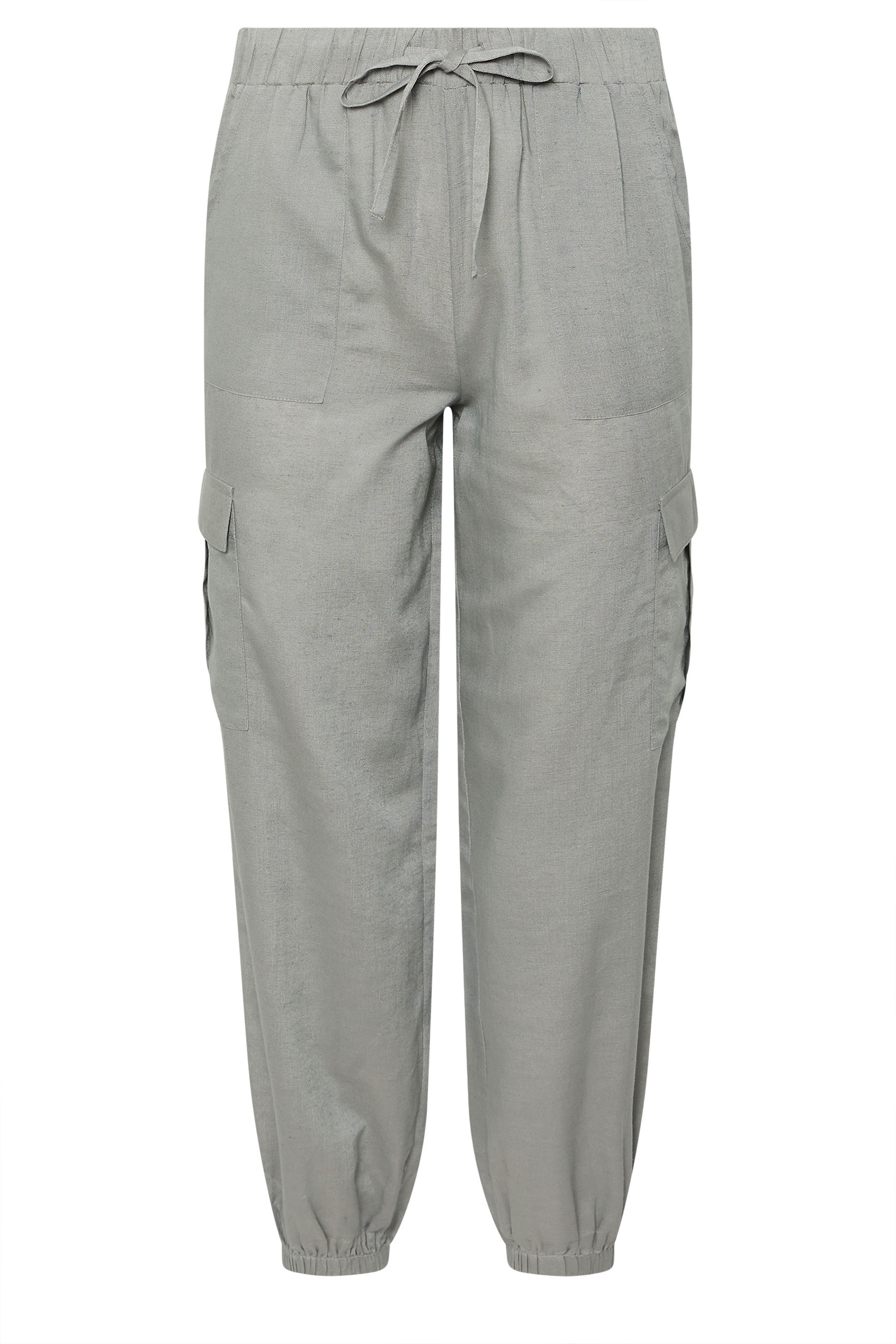 PixieGirl Petite Women's Grey Linen Cargo Cuffed Joggers | PixieGirl 6