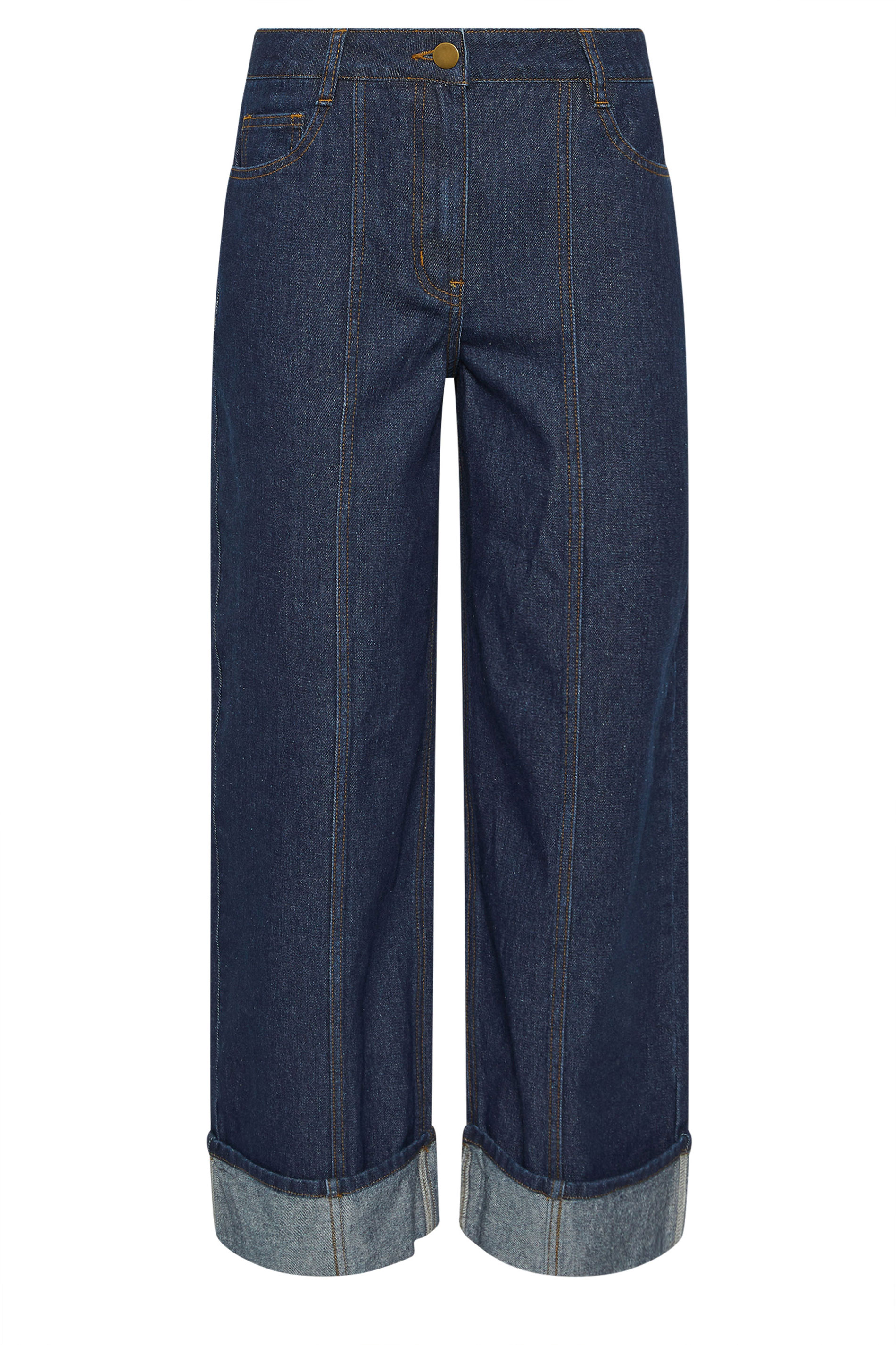 PixieGirl Petite Women's Dark Blue Seam Front Turn Up Denim Jeans | PixieGirl 5