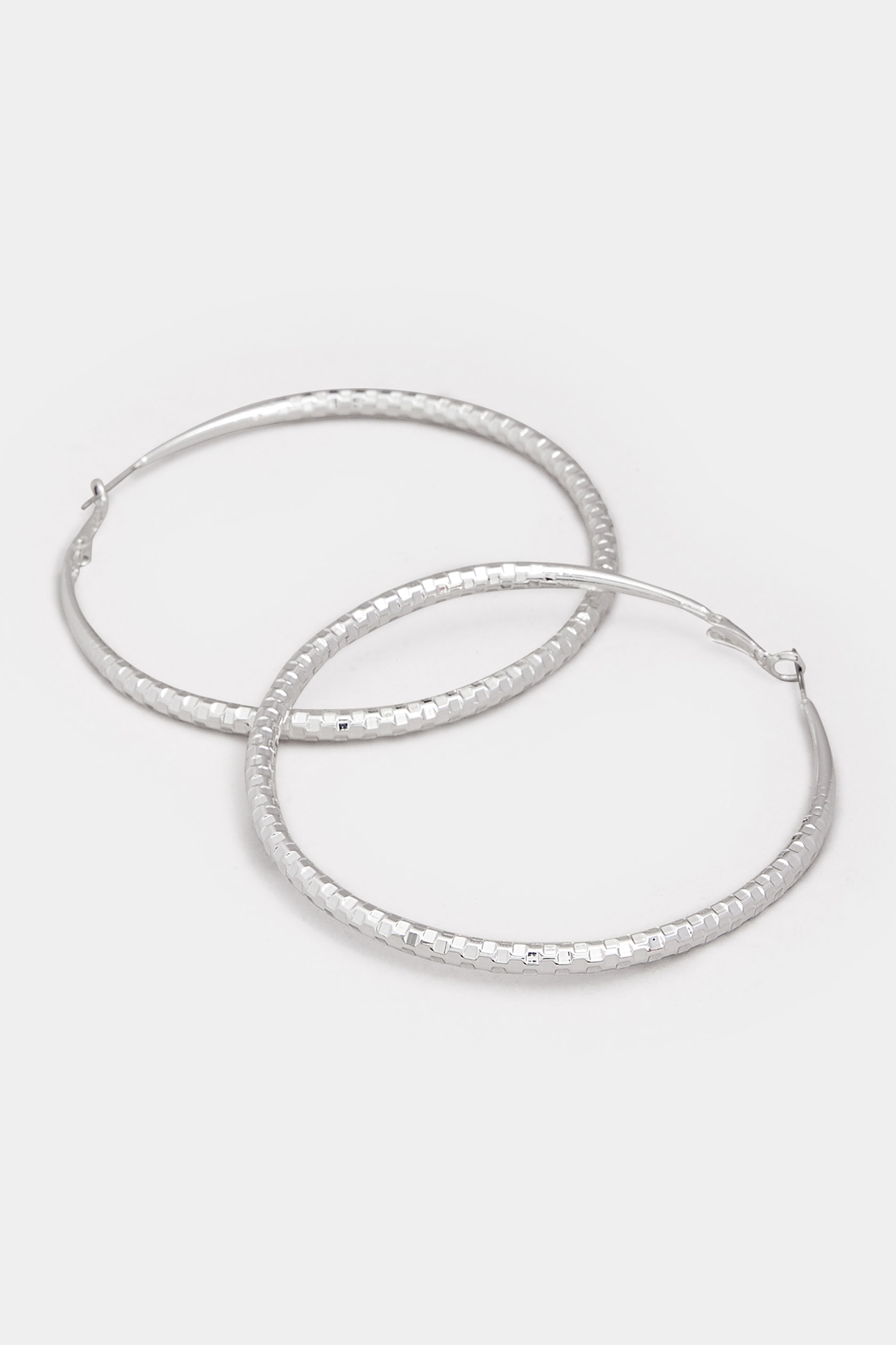 Silver Tone Textured Large Hoop Earrings | Yours Clothing 3