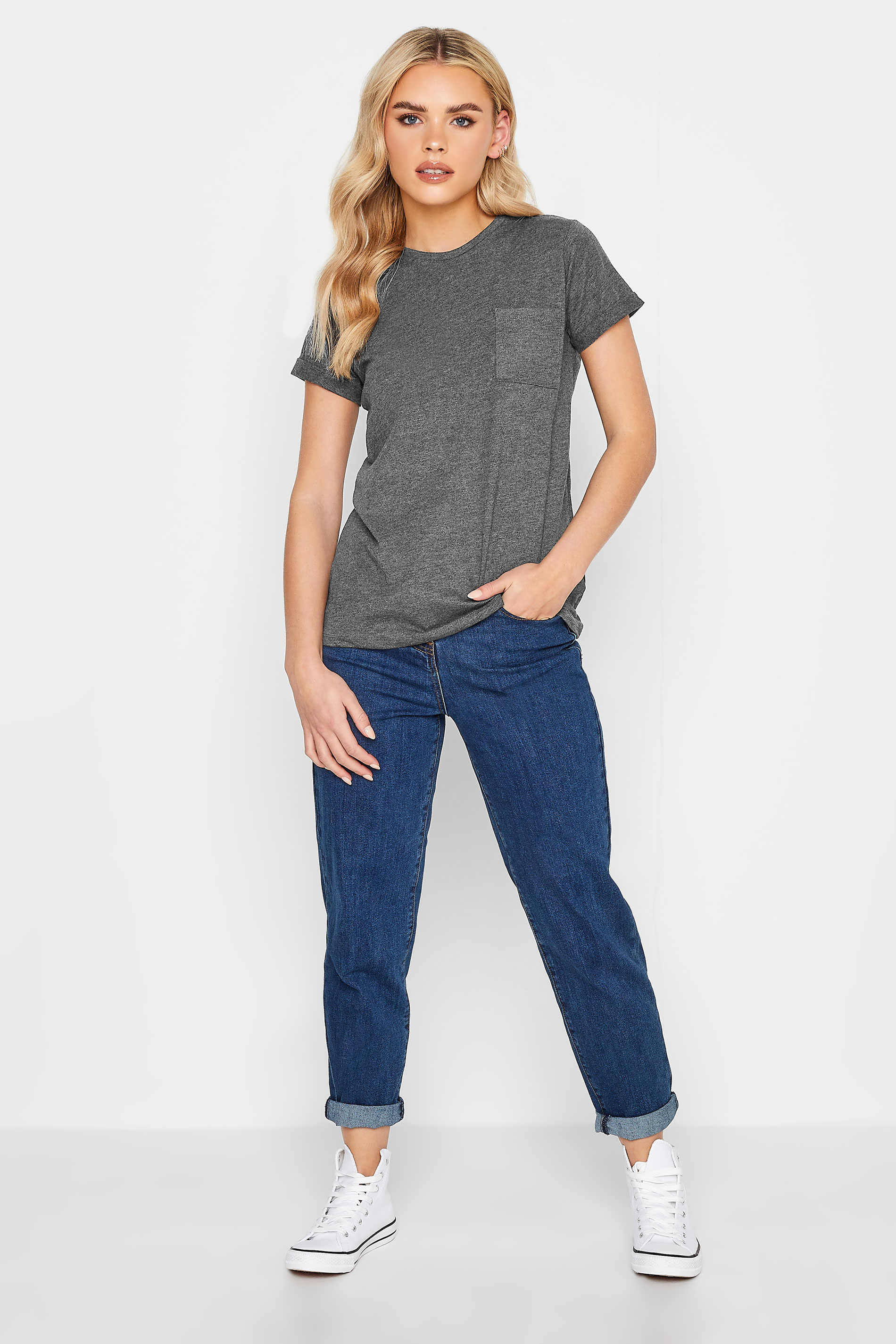 Petite Grey Short Sleeve Pocket T-Shirt | PixieGirl  2
