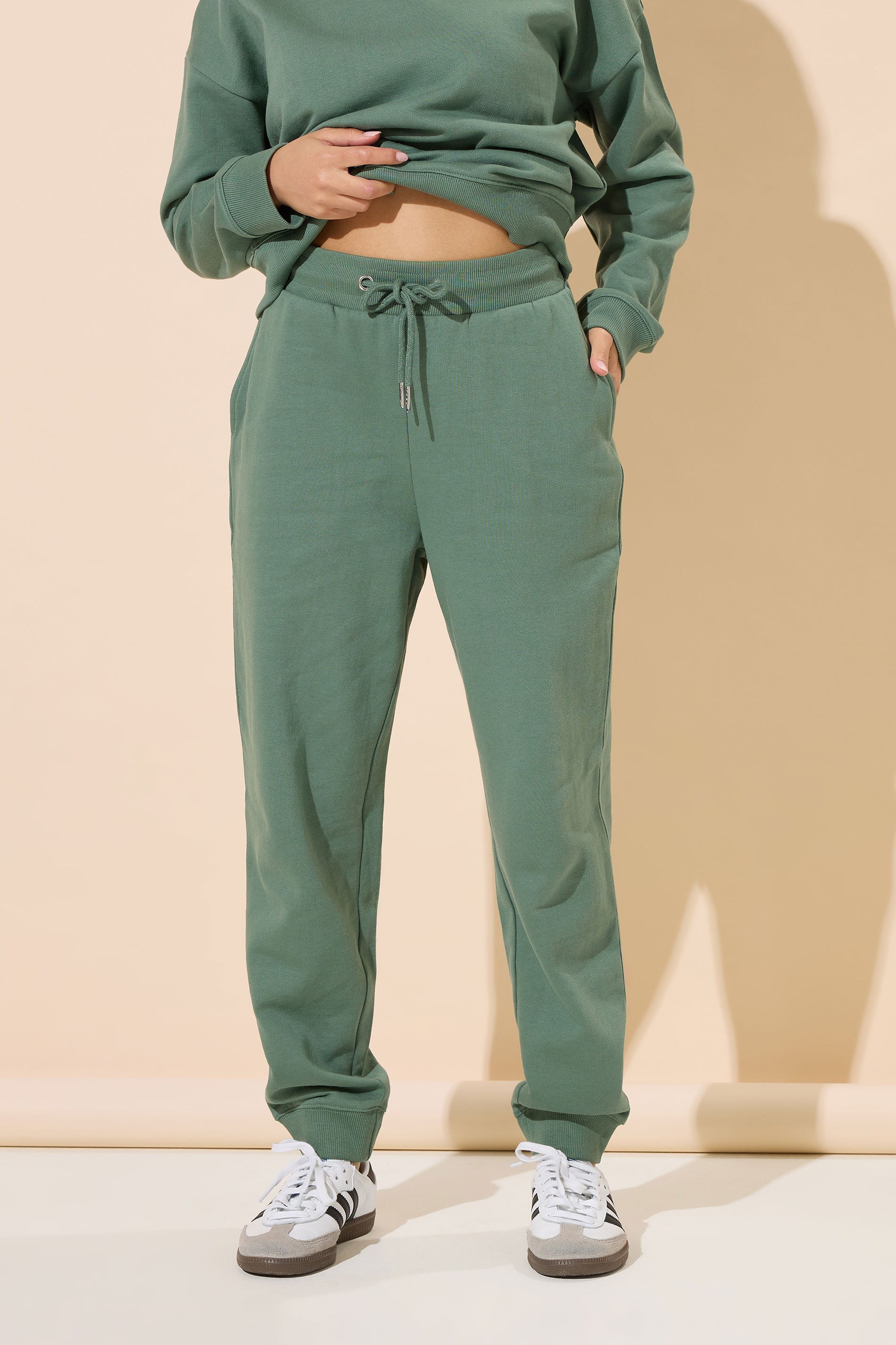PixieGirl Petite Women's Green Drawstring Cuffed Joggers | PixieGirl 2