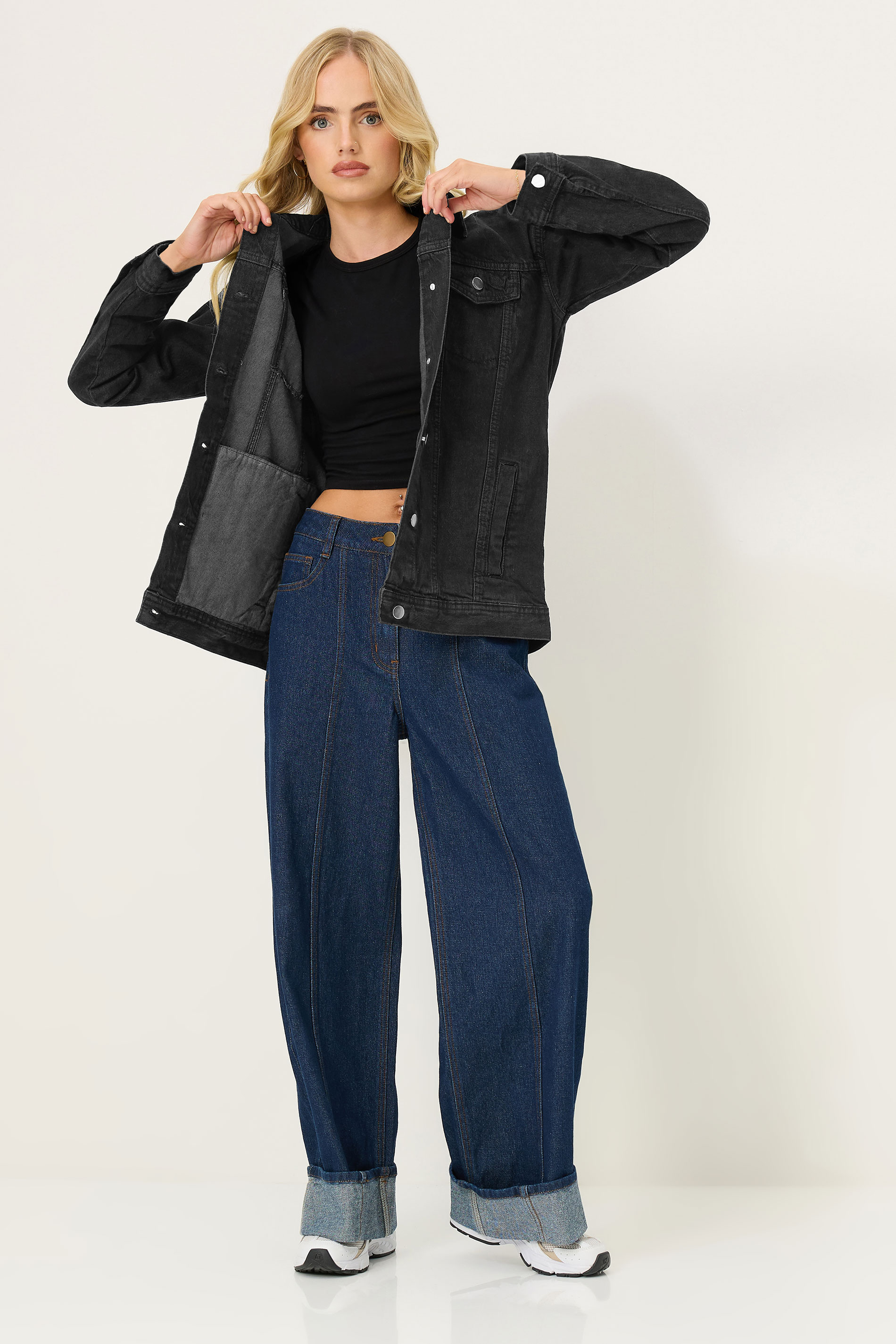PixieGirl Petite Women's Black Washed Oversized Denim Jacket | PixieGirl 2