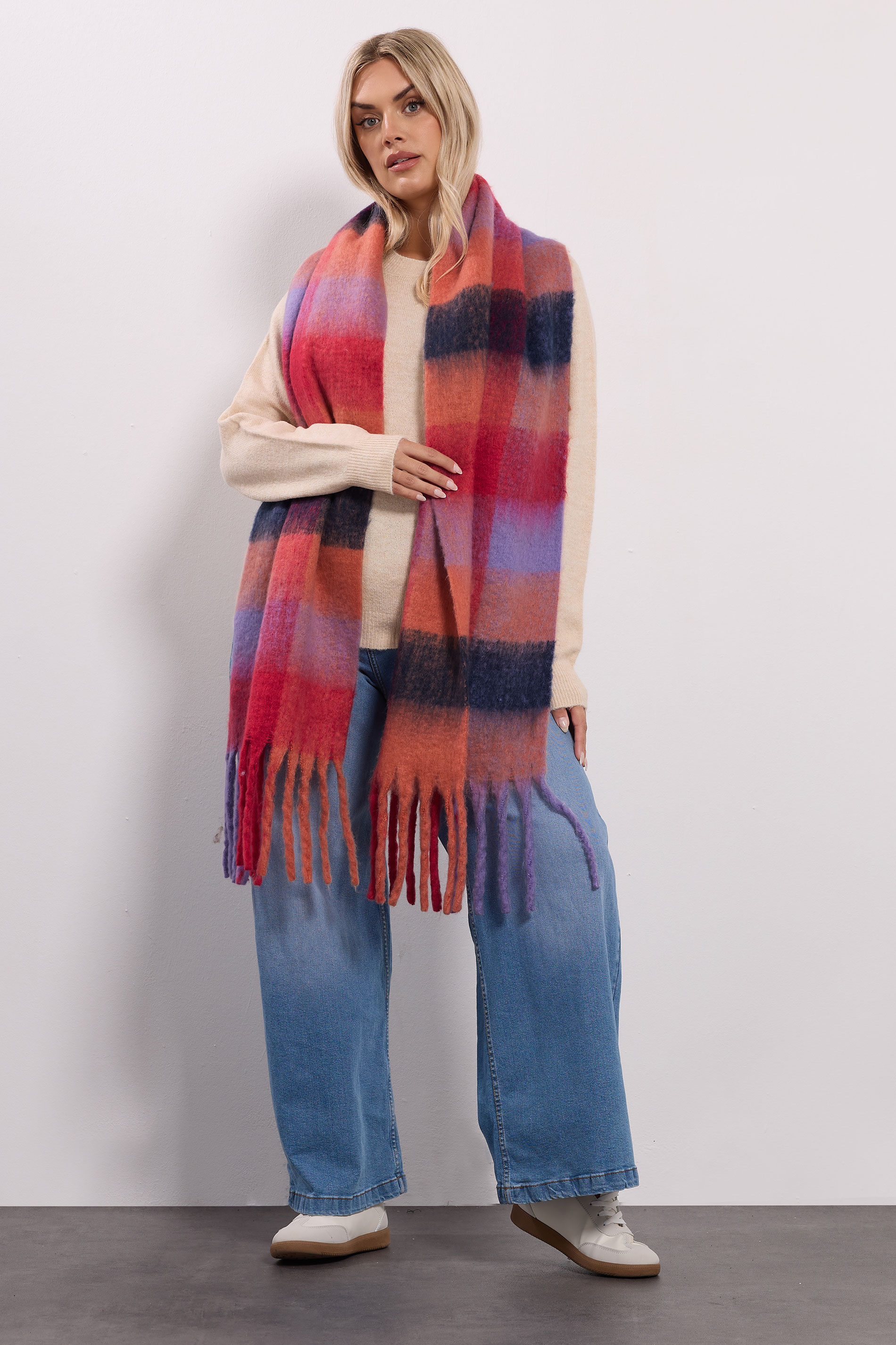 Red Checked Soft Touch Scarf | Yours Clothing 2