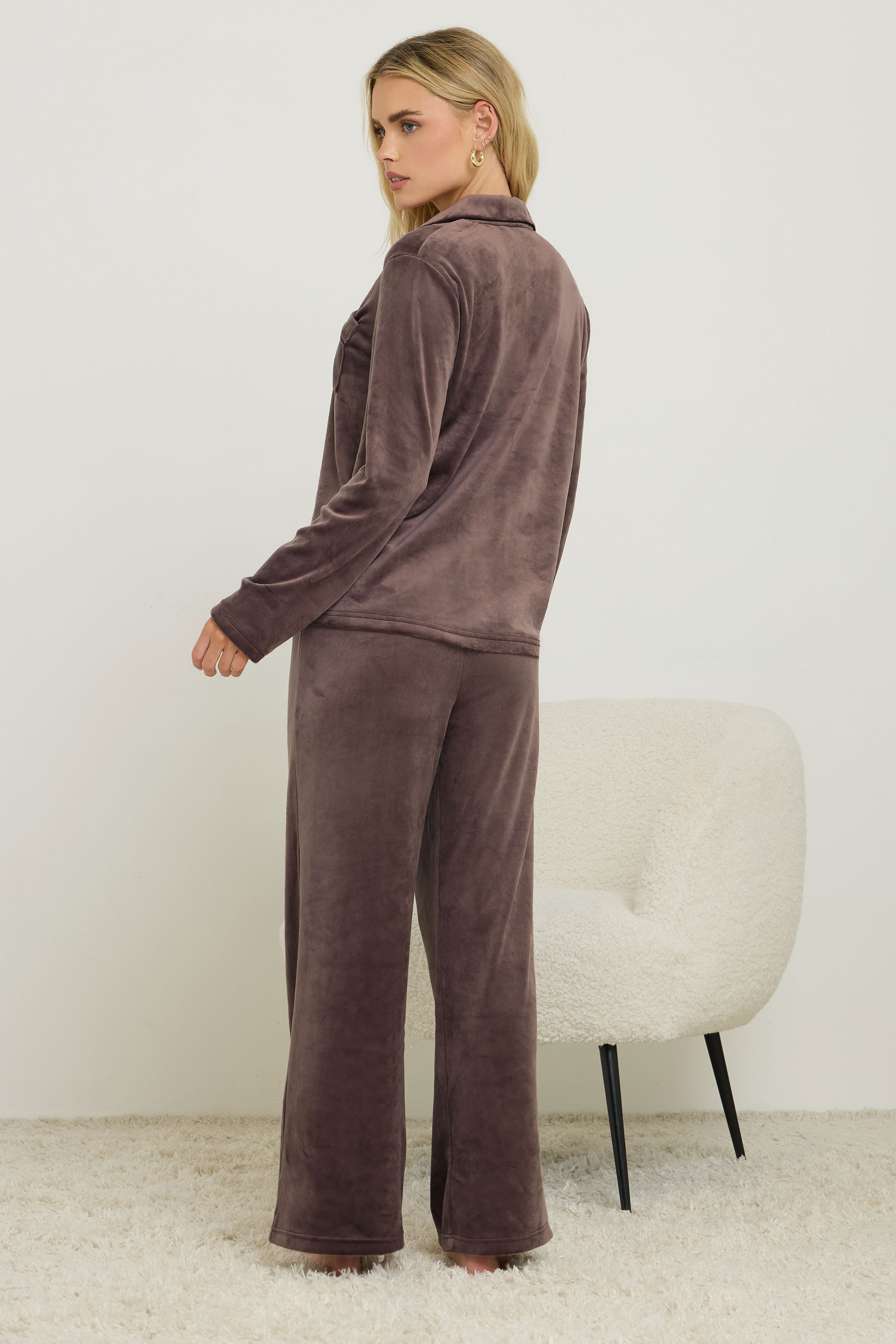 PixieGirl Petite Women's Chocolate Brown Super Luxe Touch Pyjama Set | PixieGirl 3