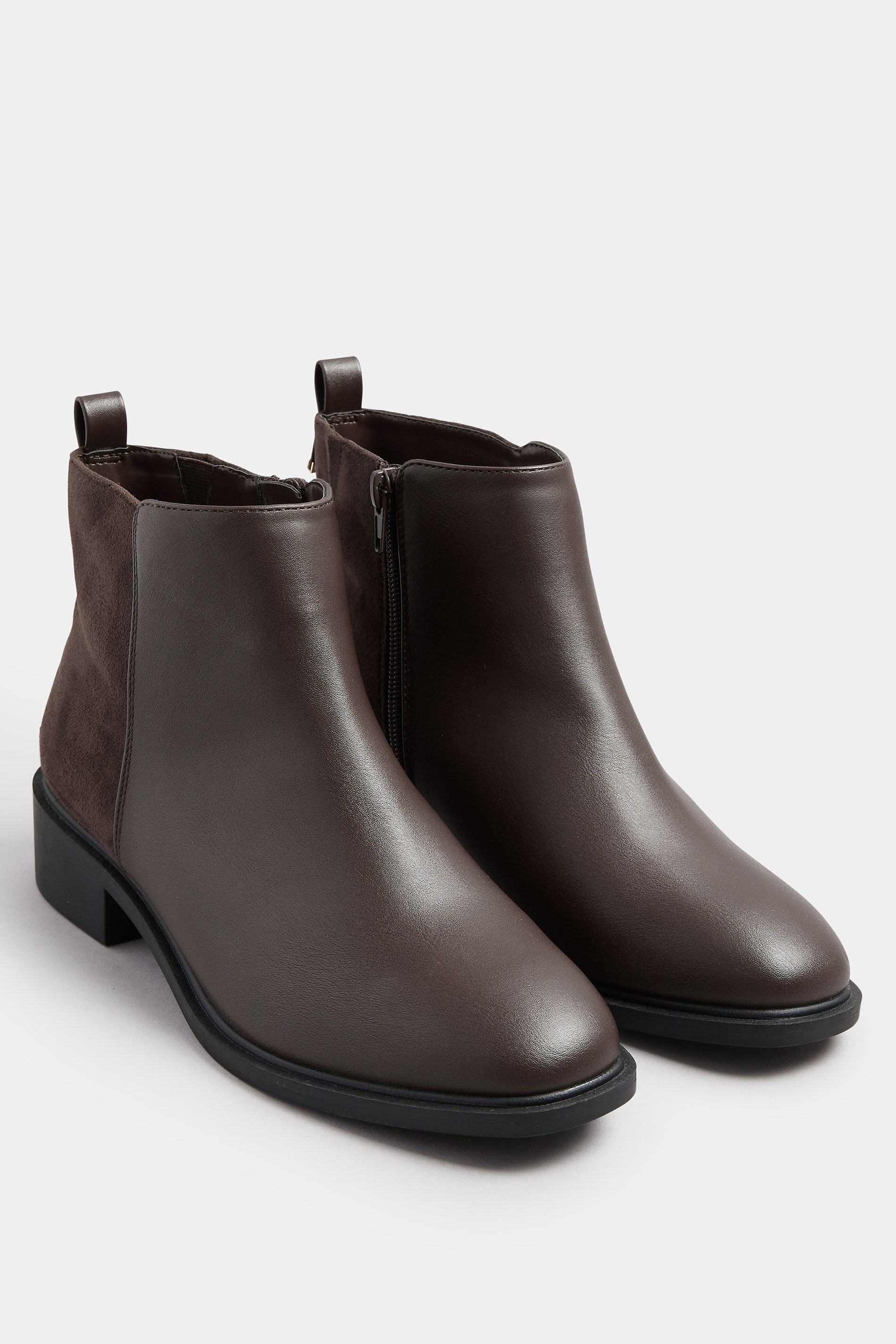 Brown Faux  Leather Metal Trim Ankle Boots In Extra Wide EEE Fit | Yours Clothing 2