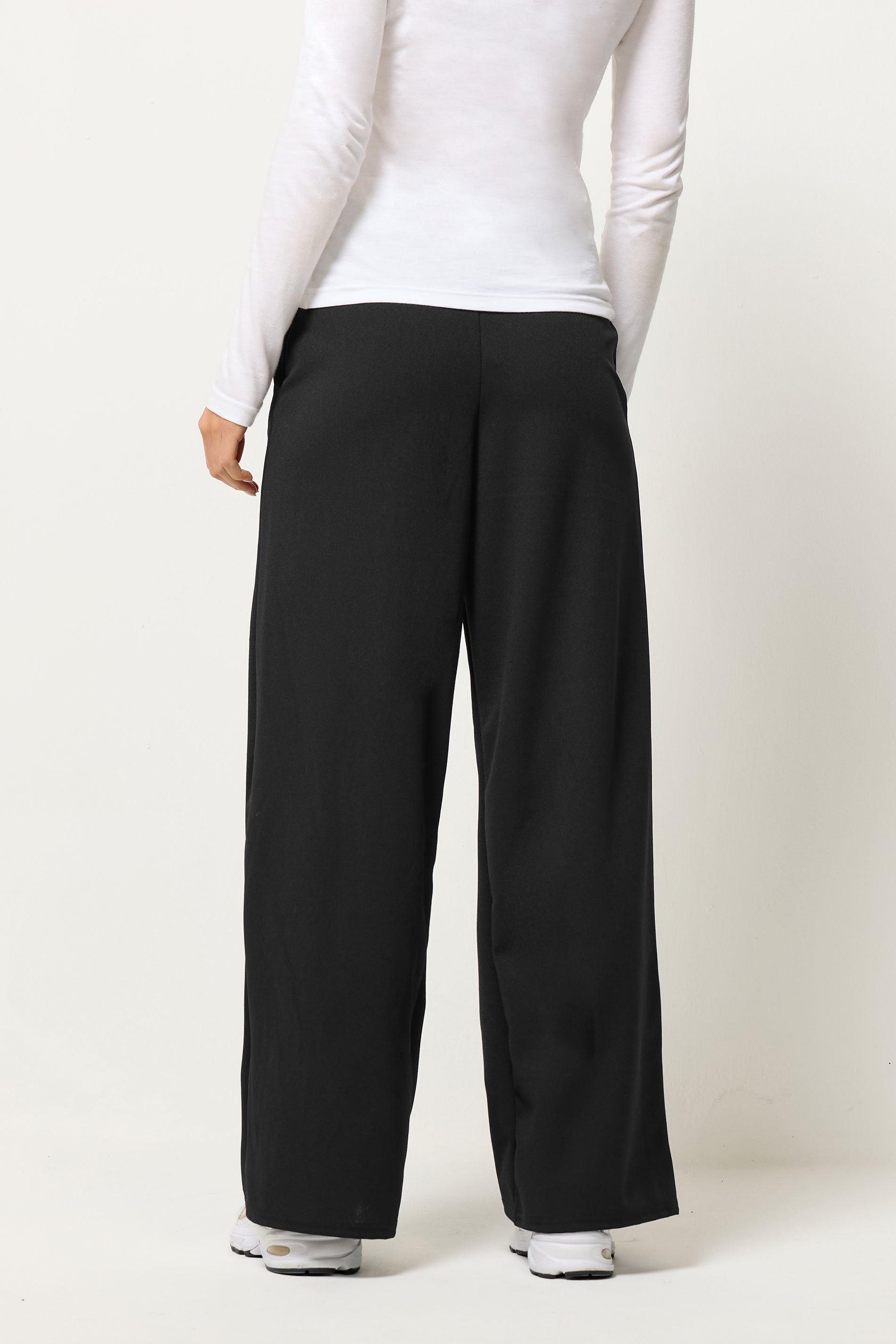 PixieGirl Petite Women's Black Scuba Wide Leg Trousers  3