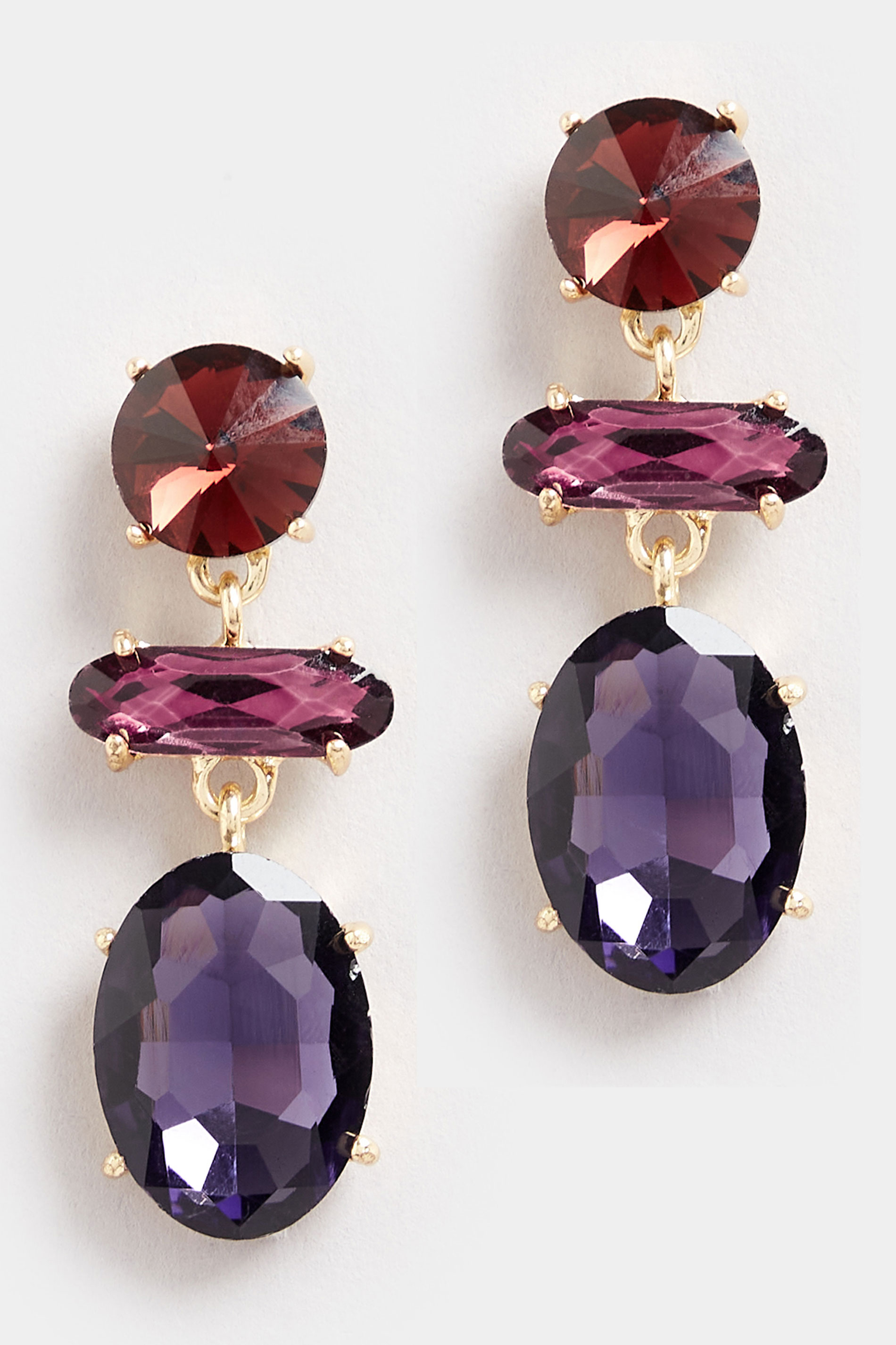 Gold Tone Purple Diamante Statement Earrings | Yours Clothing  2
