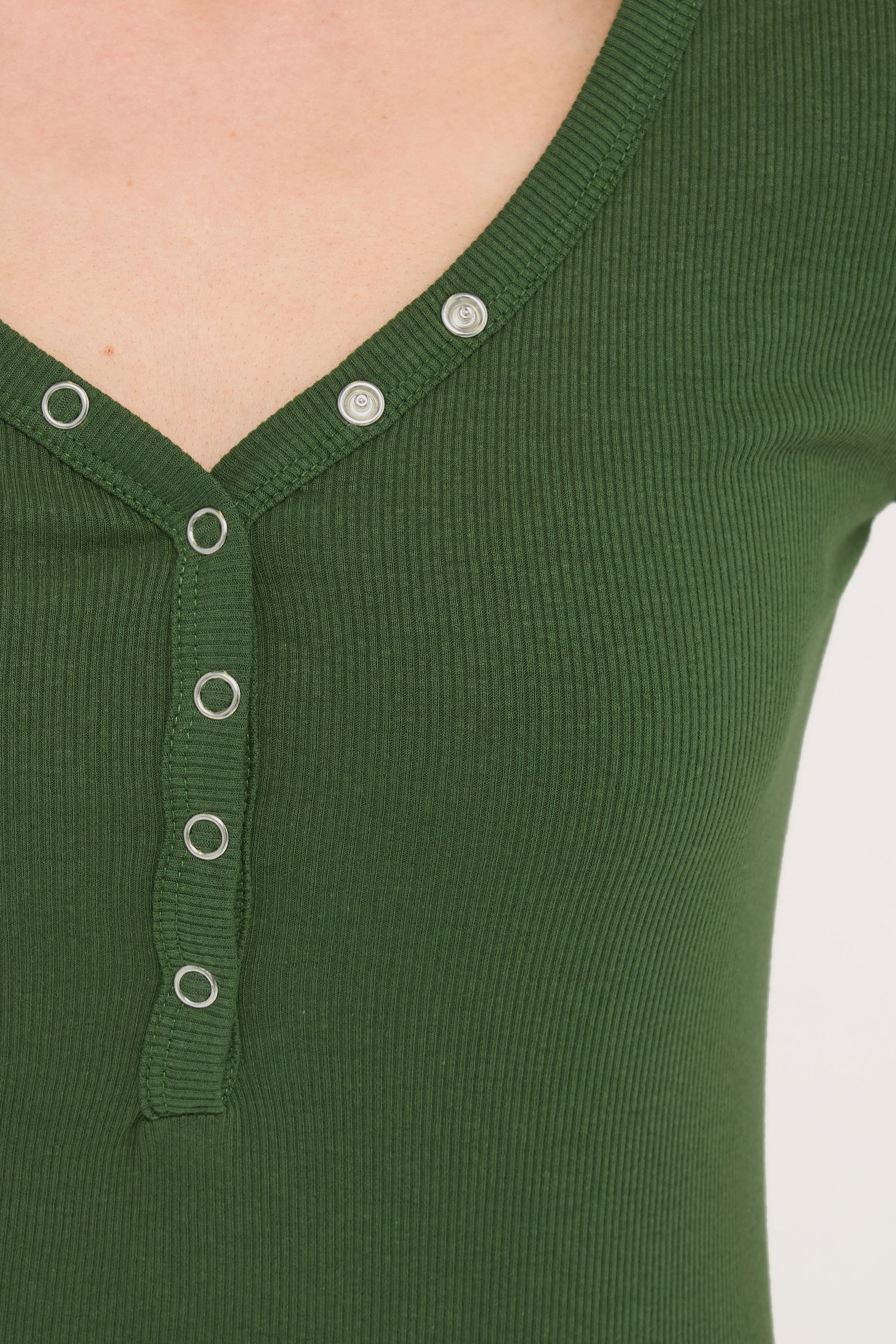 PixieGirl Petite Women's 2 PACK Black & Khaki Green Button Henley Tops | PixieGirl 6