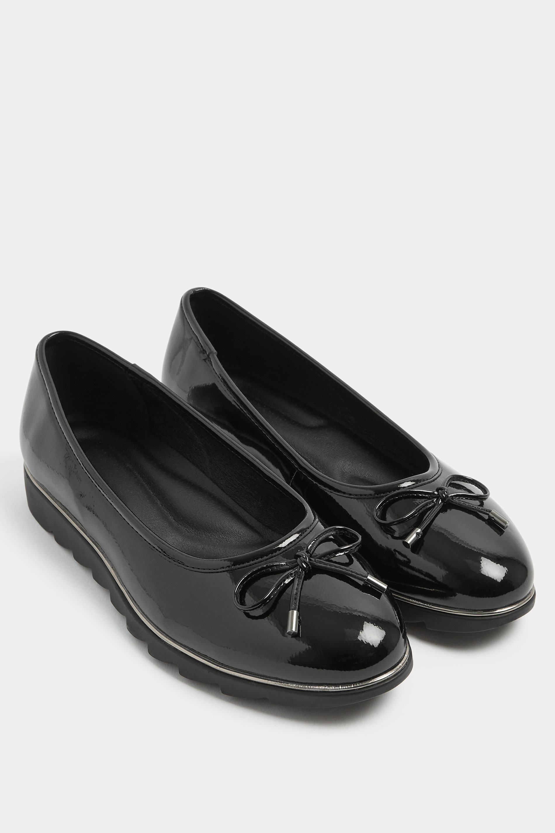 Black Patent Ballet Pumps In Wide E Fit | Yours Clothing 2