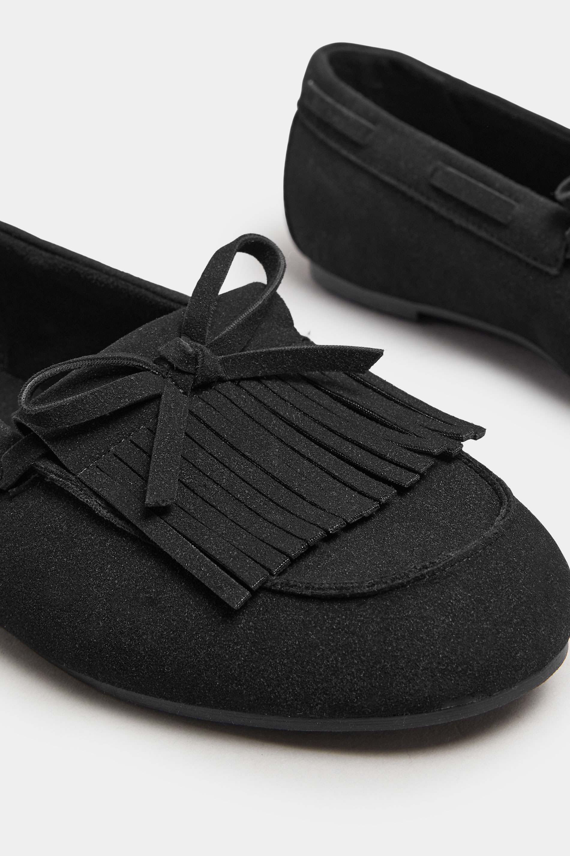Black Faux Suede Tassel Fringe Loafers In Extra Wide EEE Fit | Yours Clothing 5