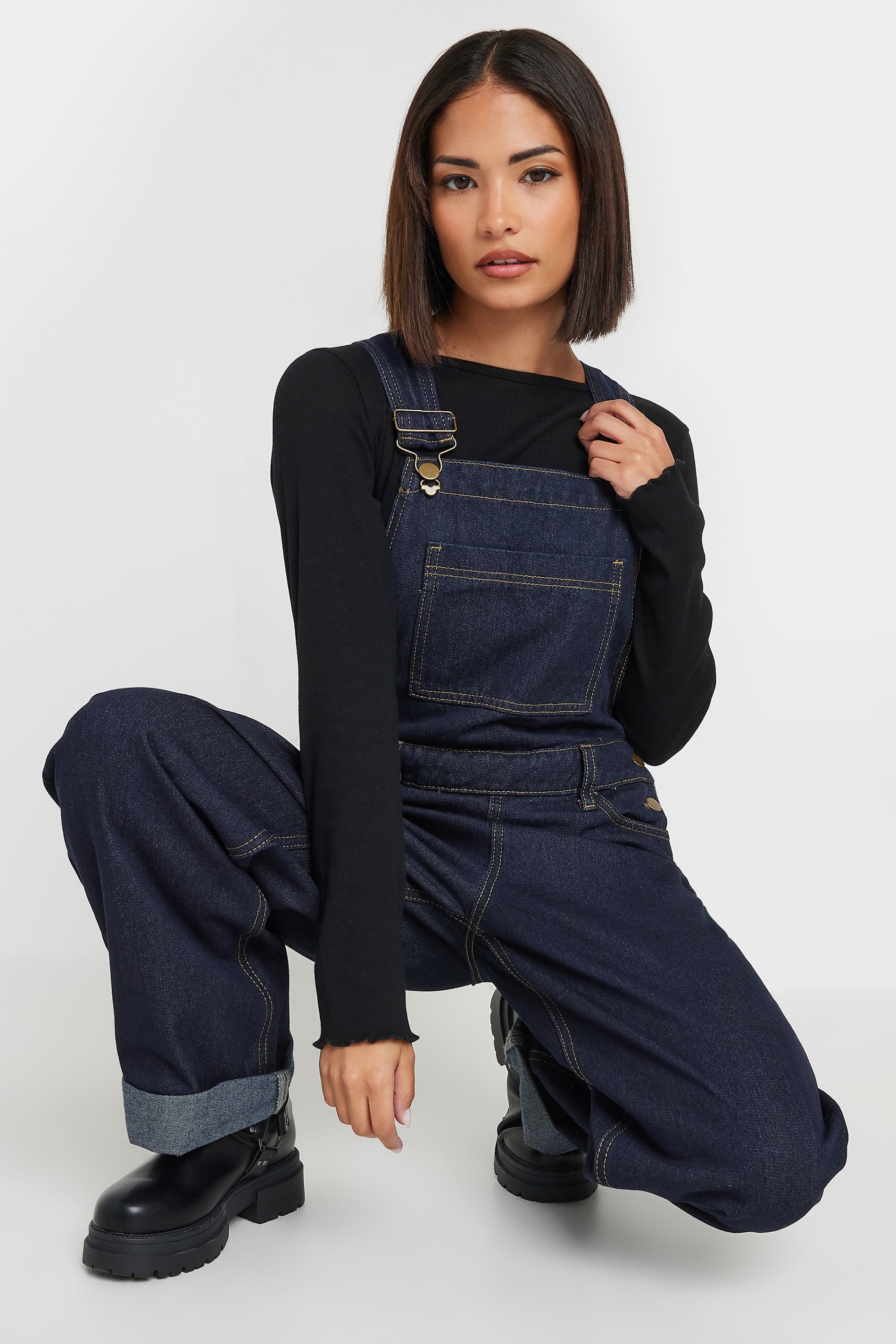 PixieGirl Petite Women's Indigo Blue Straight Leg Dungarees | PixieGirl 1