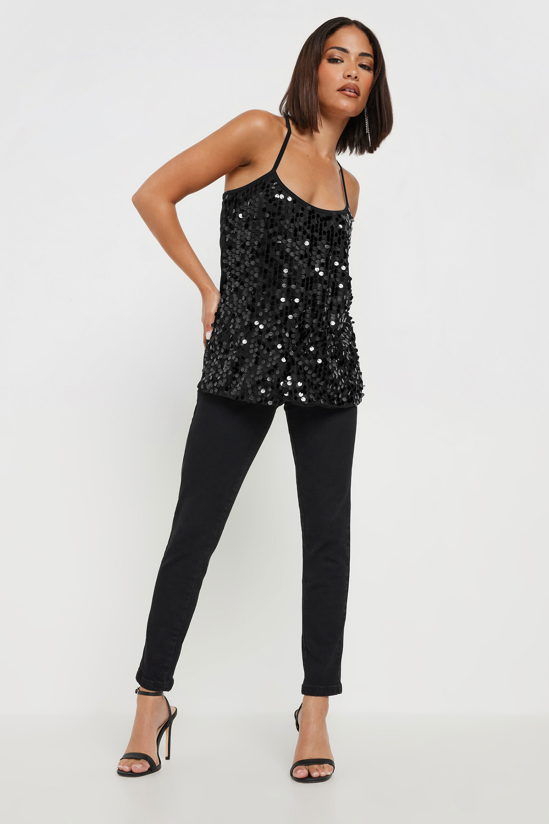 PixieGirl Petite Women's Black Sequin Embellished Cross Back Top | PixieGirl 4