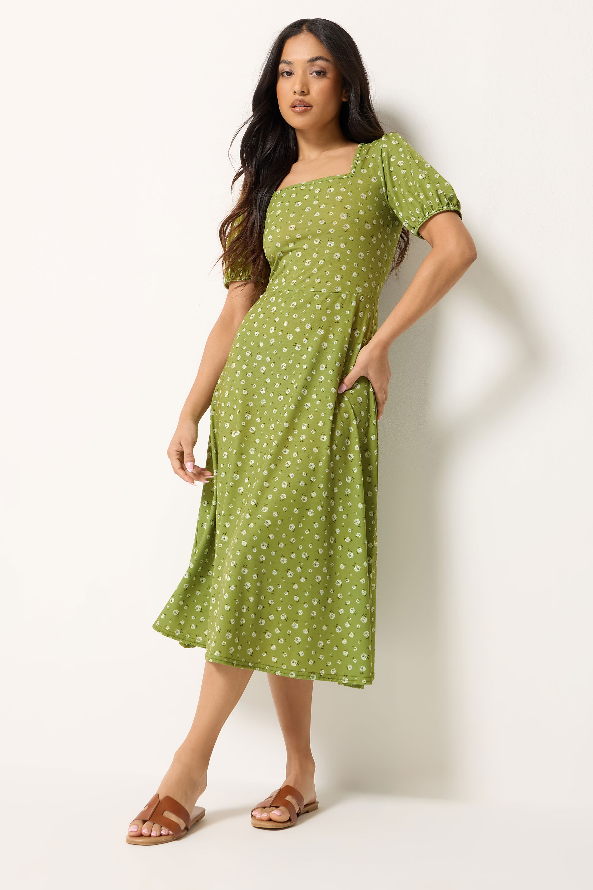 slim fit dress slacks Dance for Hours Green Ditsy Floral Dress, Small - The Mint Julep Boutique main image 1