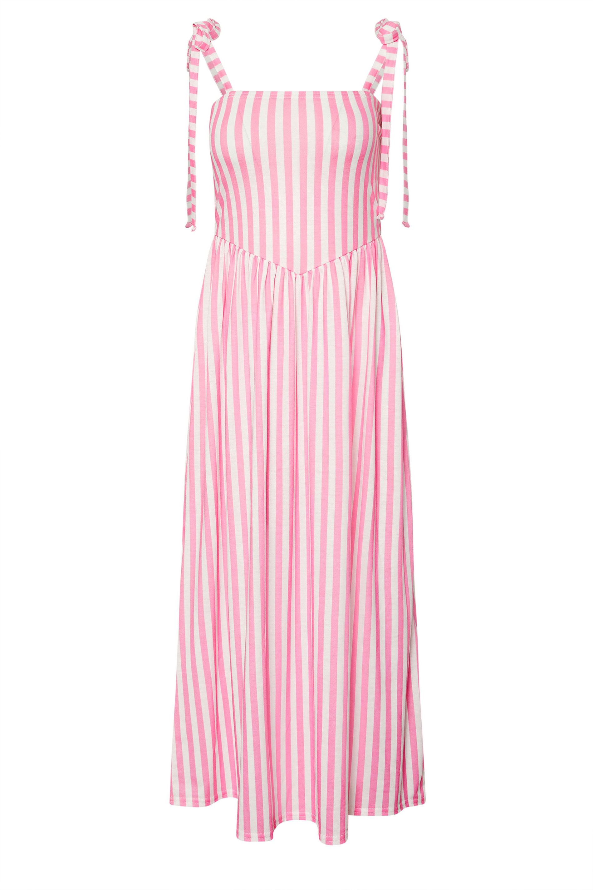 PixieGirl Petite Women's Pink Stripe Tie Shoulder Maxi Dress | PixieGirl 6