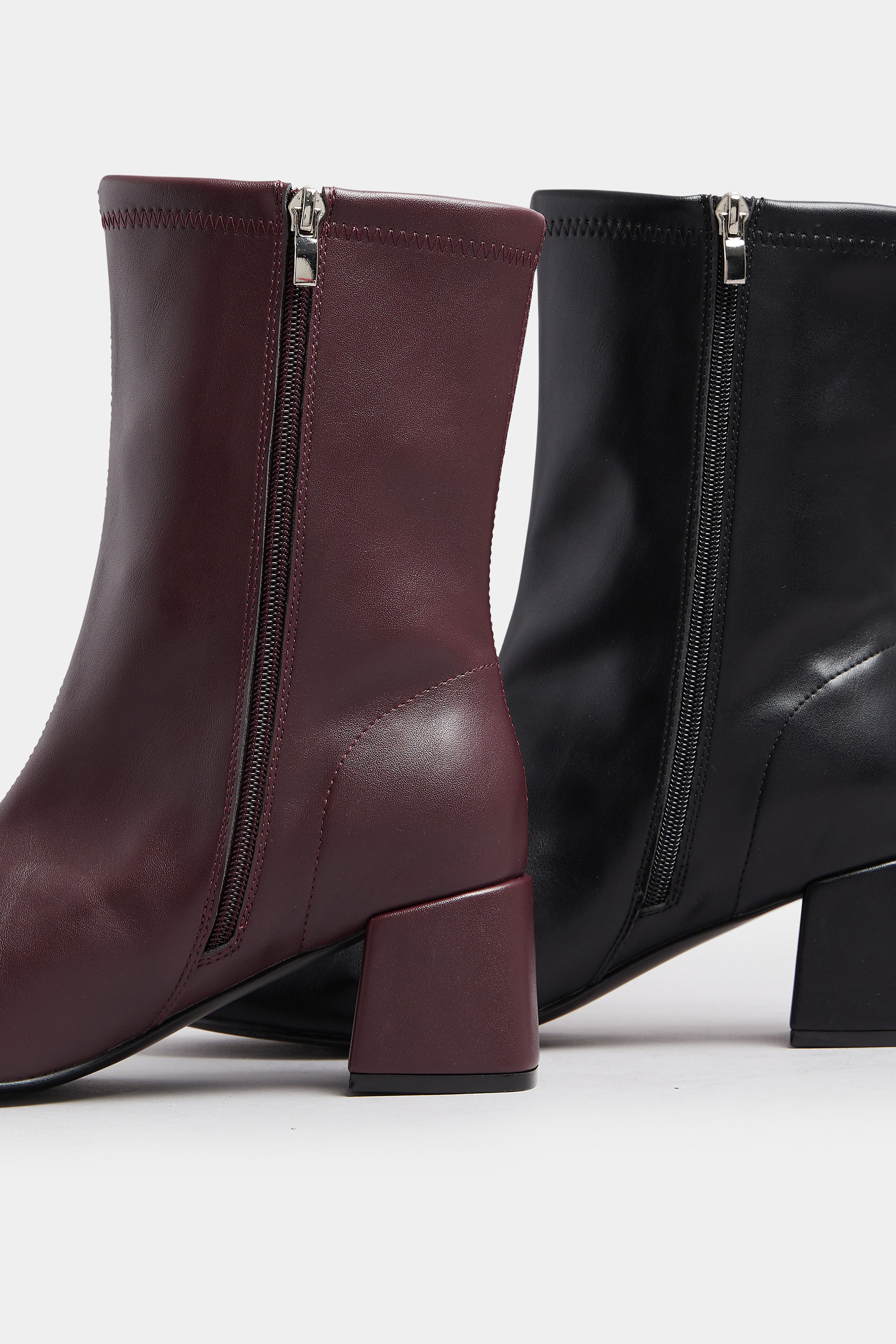 Burgundy Red Block Heel Stretch Boots In Extra Wide EEE Fit | Yours Clothing 6