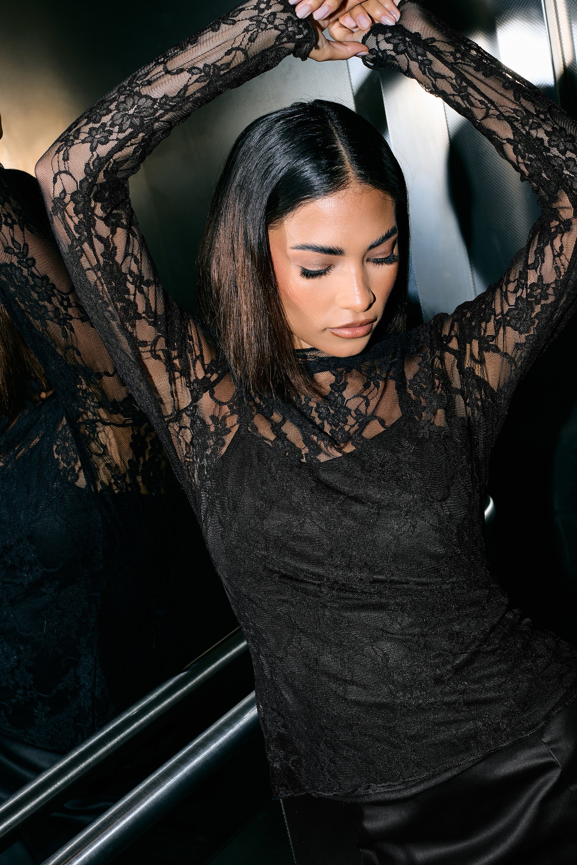 PixieGirl Petite Women's Black Lace Long Sleeve Top | PixieGirl 1