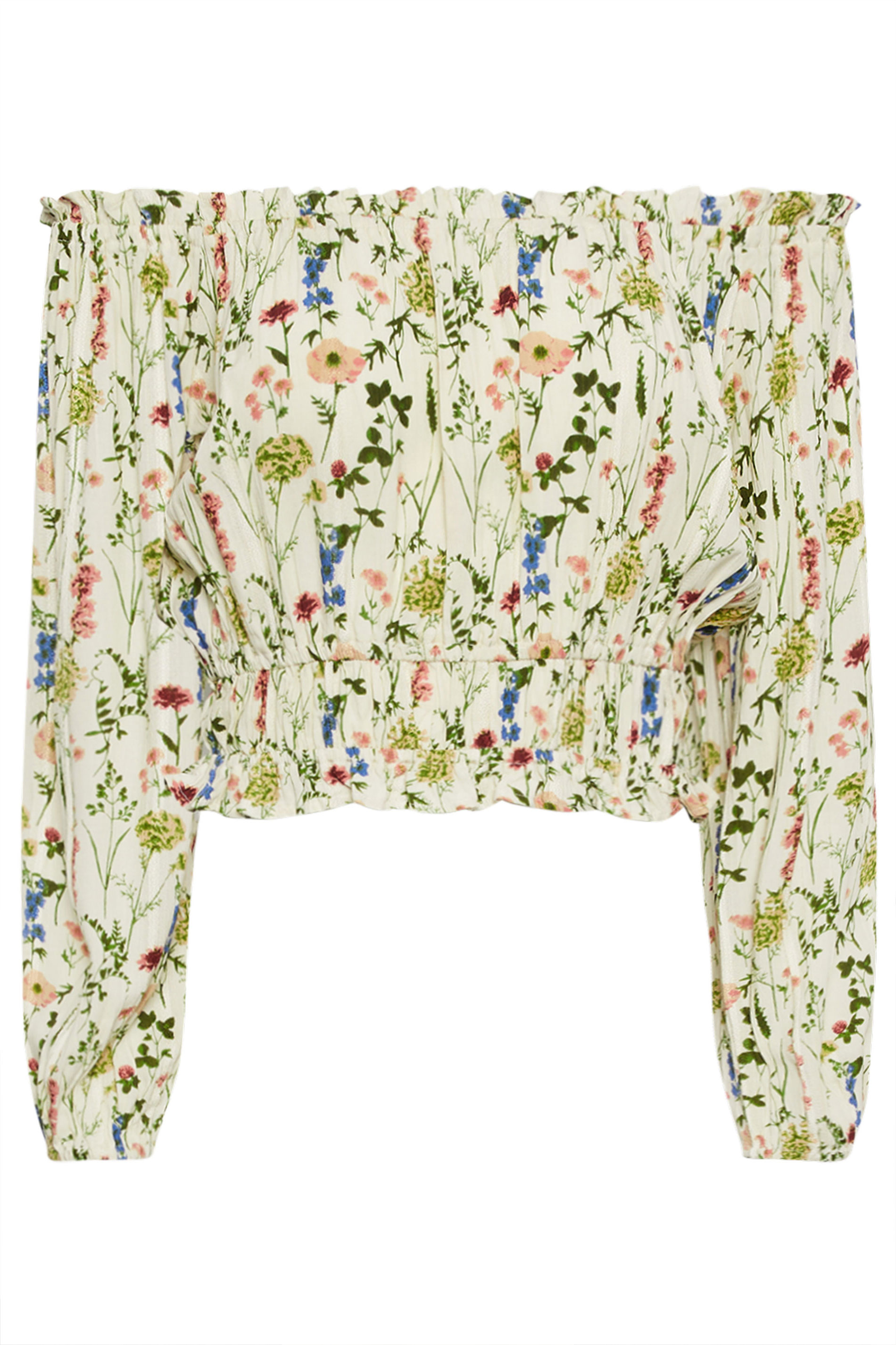PixieGirl Petite Womens Cream Floral Print Bardot Top | PixieGirl  8