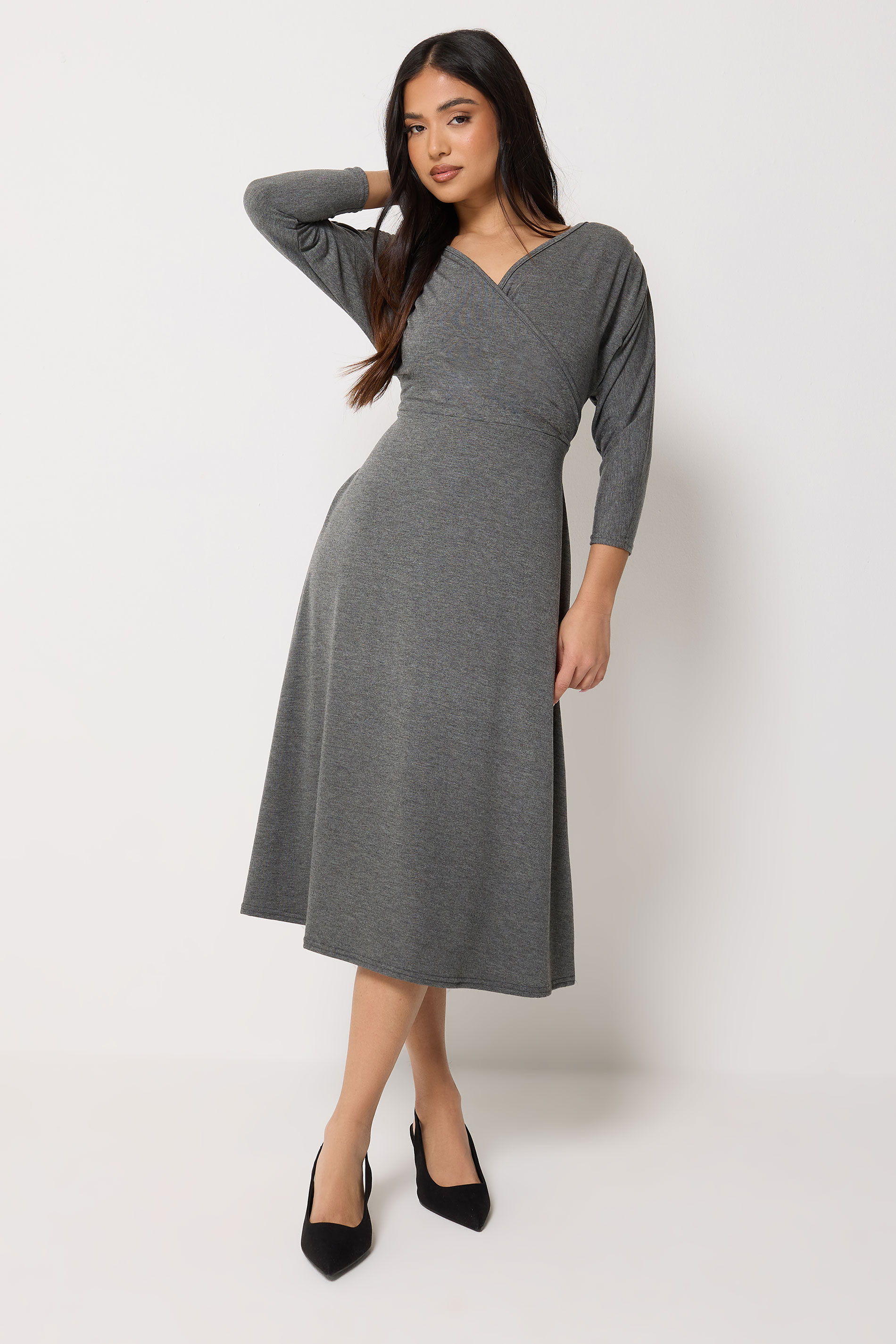 charcoal grey wrap dress PixieGirl Petite Women's Midi Bridesmaid dresses