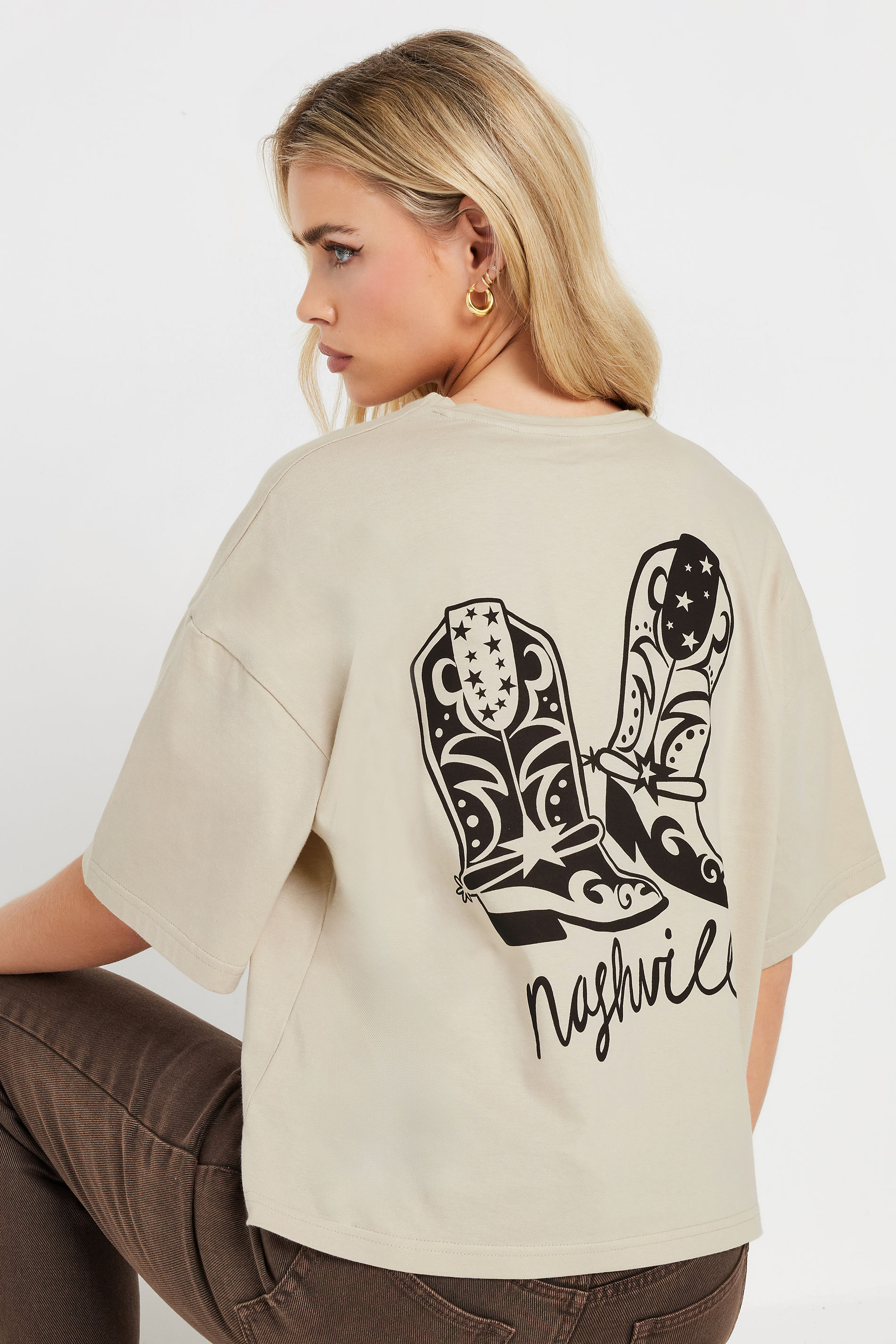 PixieGirl Petite Women's Natural Brown 'Nashville' Back Graphic T-Shirt | PixieGirl 2