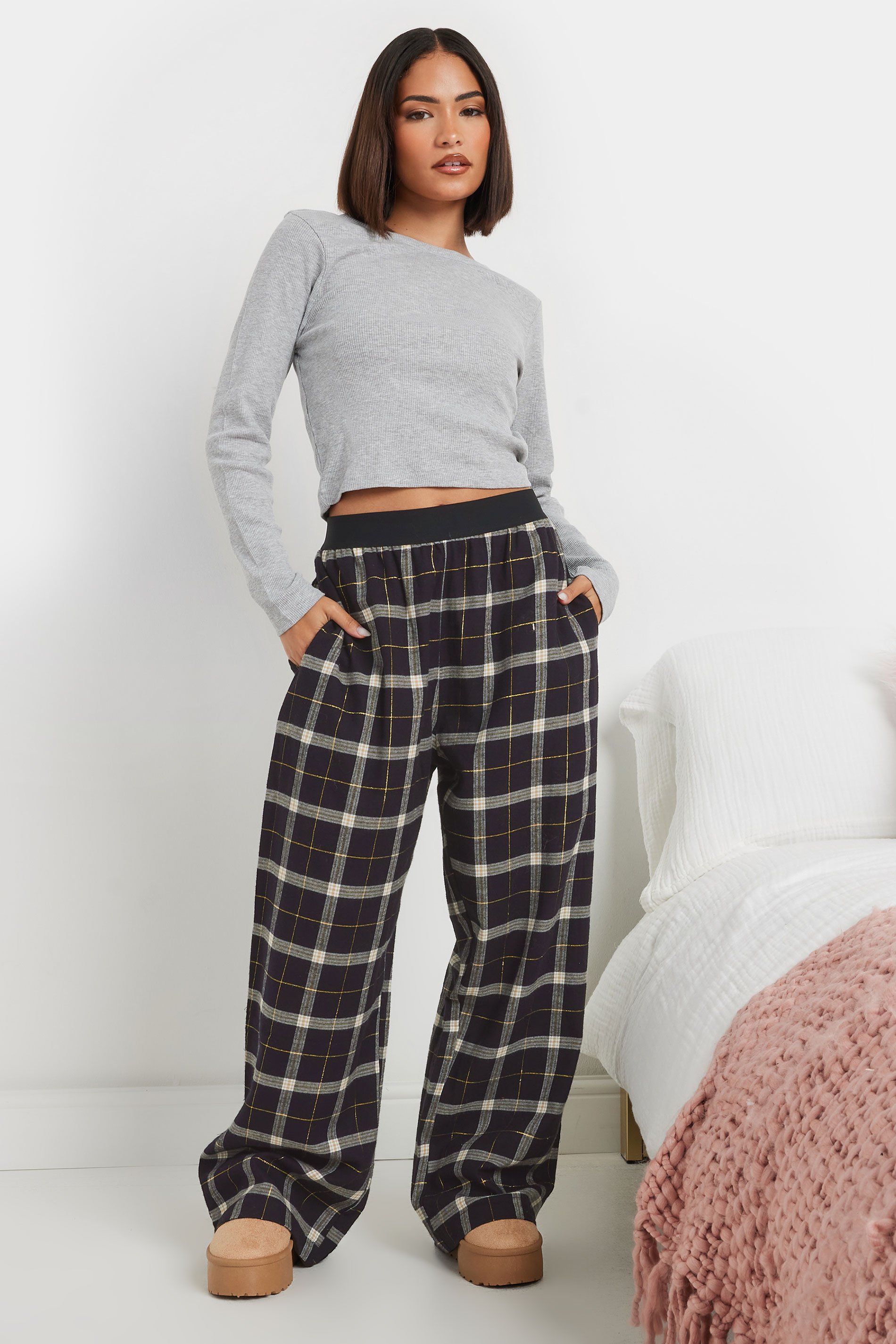 PixieGirl Petite Women's Grey Marl Ribbed Pyjama Top | PixieGirl 2