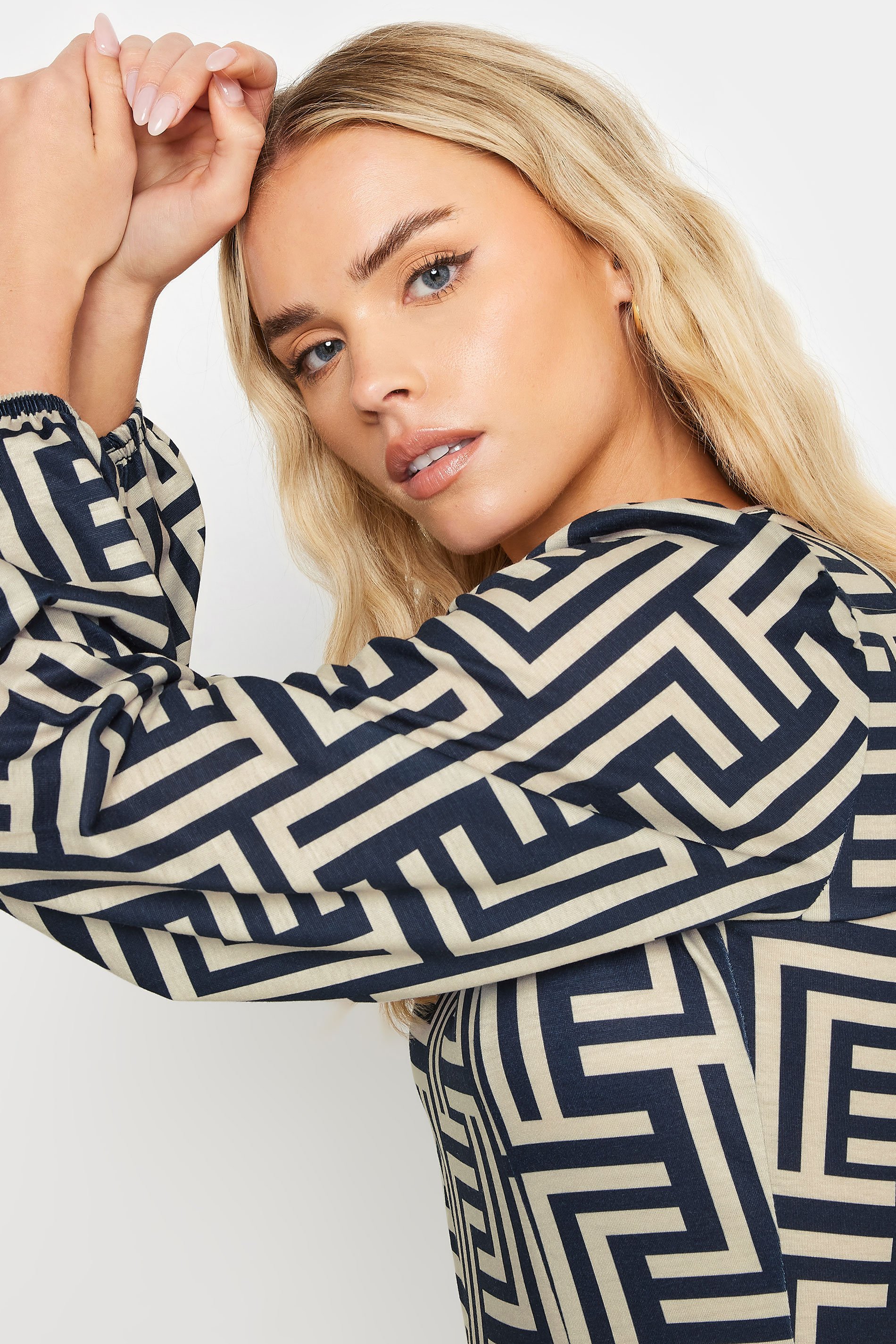 PixieGirl Brown Geometric Print Midi Dress | PixieGirl  5