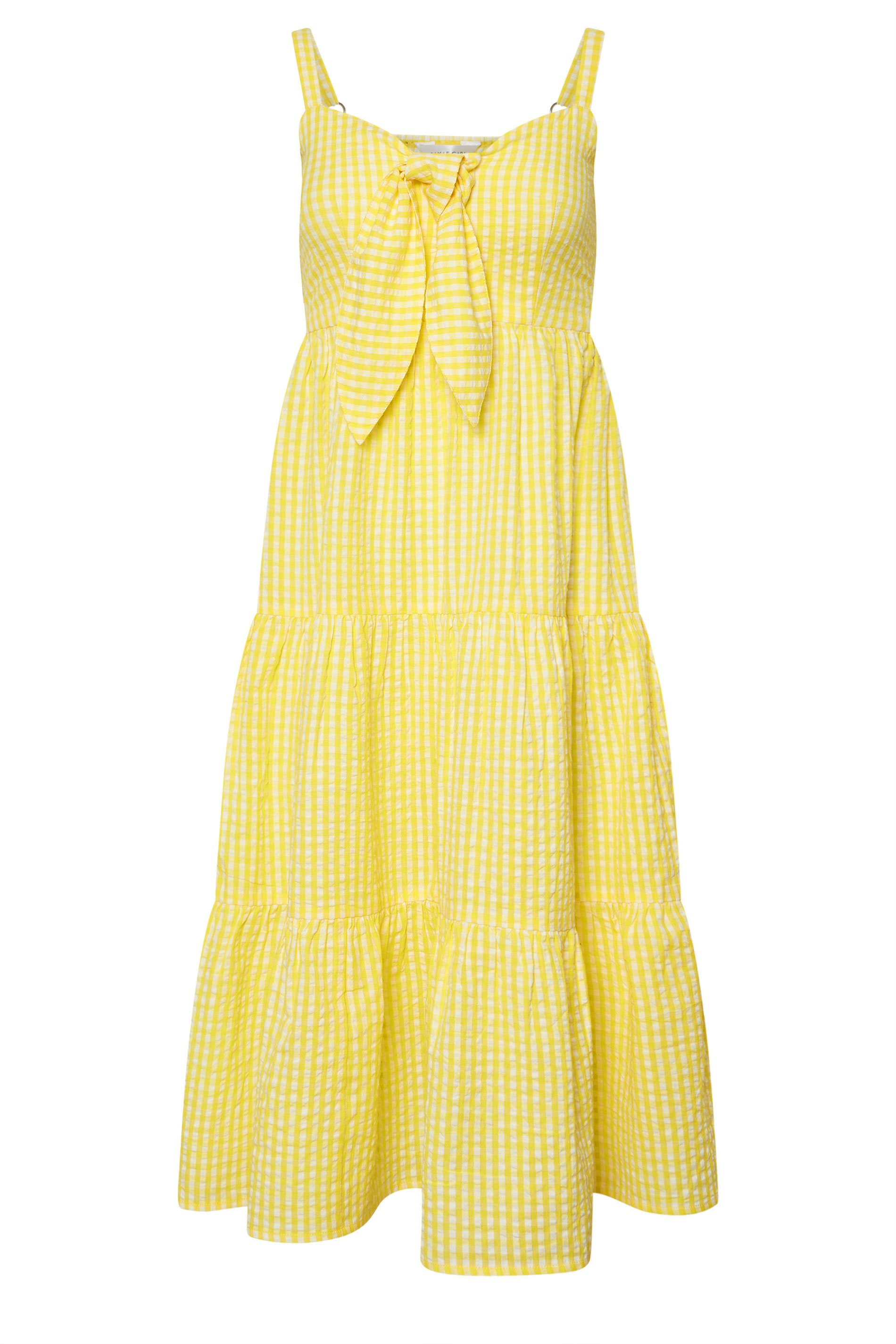 PixieGirl Petite Women's Yellow Gingham Tie Front Midaxi Dress | PixieGirl 6