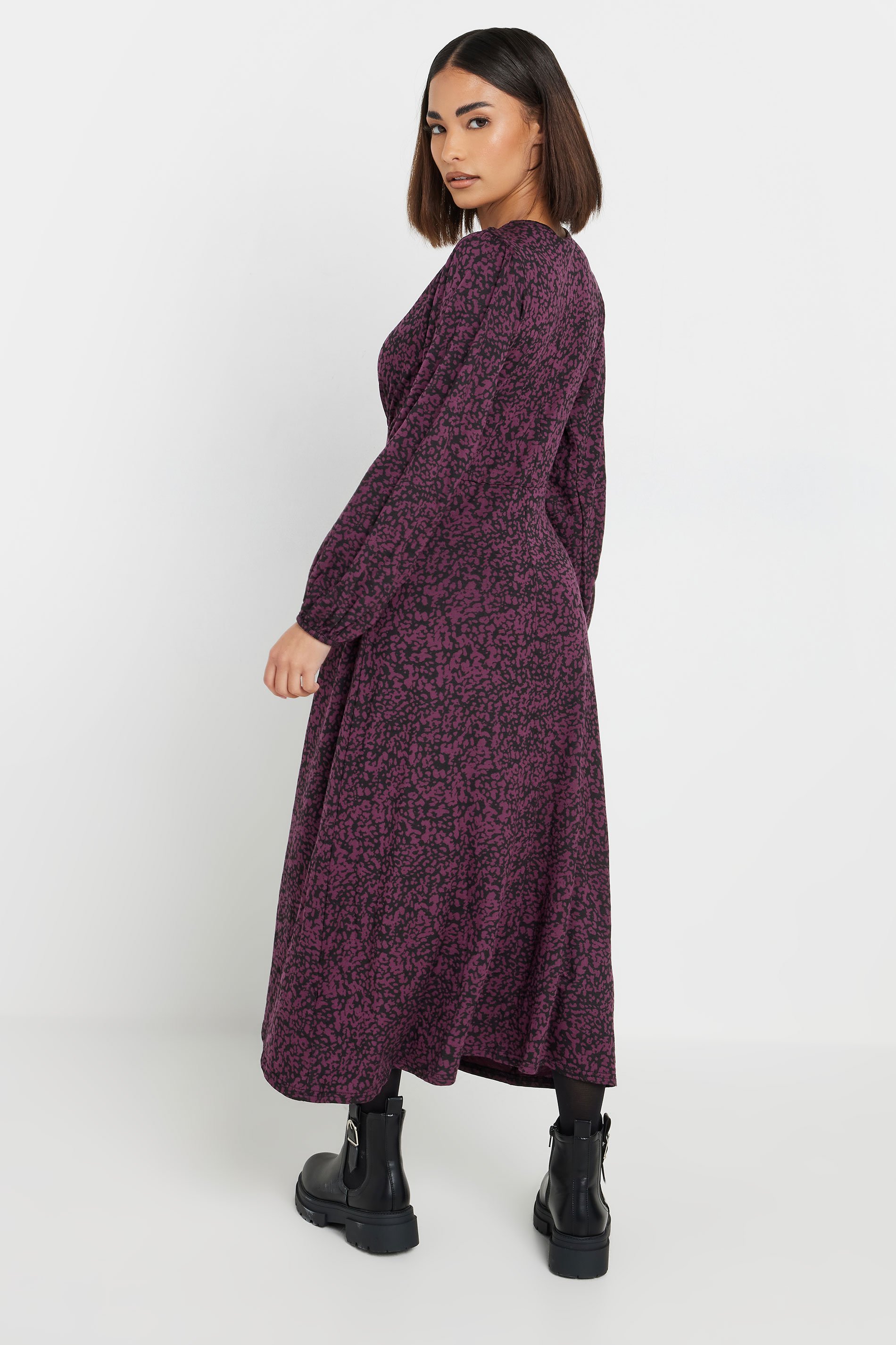 PixieGirl Petite Women's Burgundy Red Abstract Print Smock Dress | PixieGirl 3