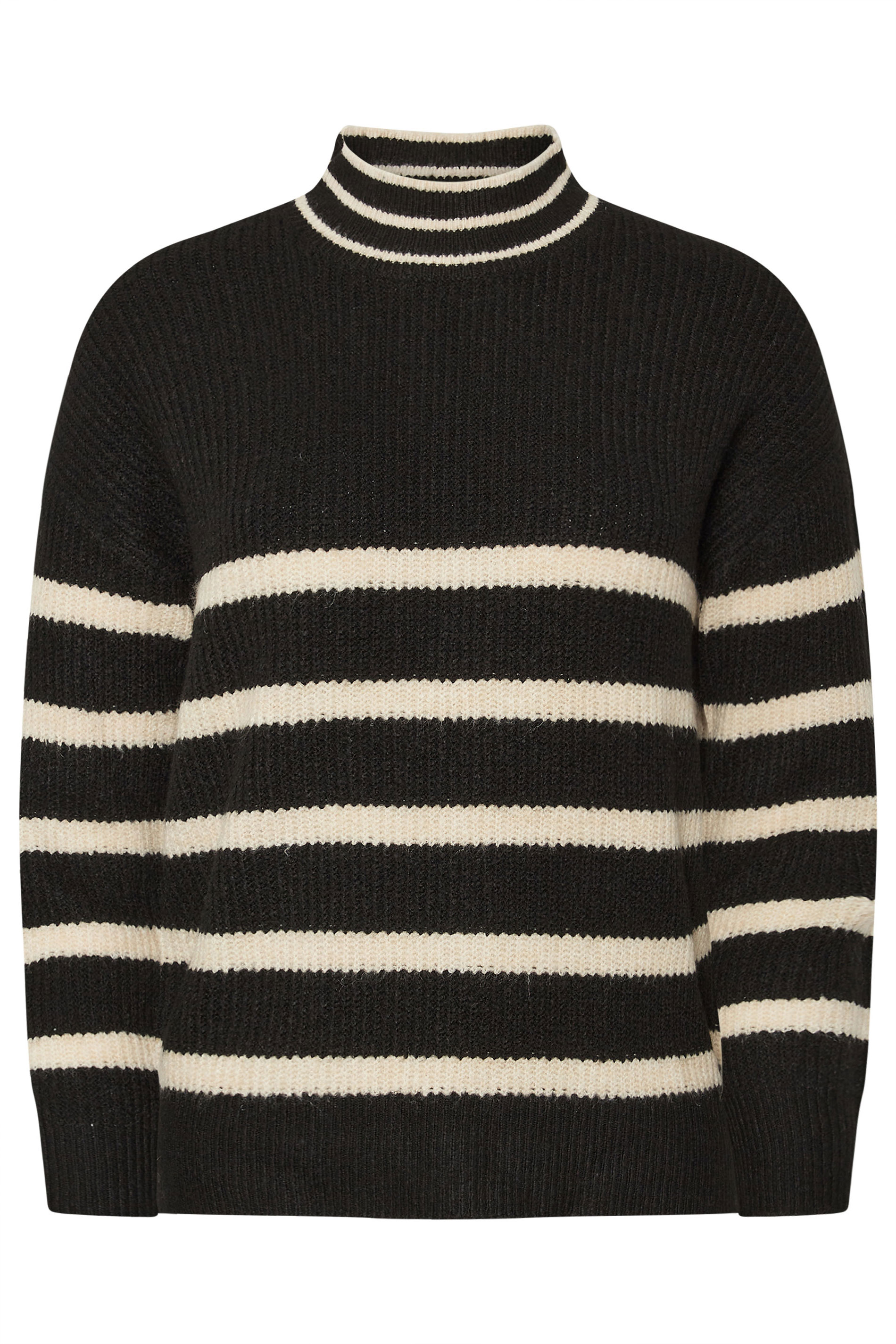 PixieGirl Petite Women's Black Stripe High Neck Knitted Jumper | PixieGirl 5