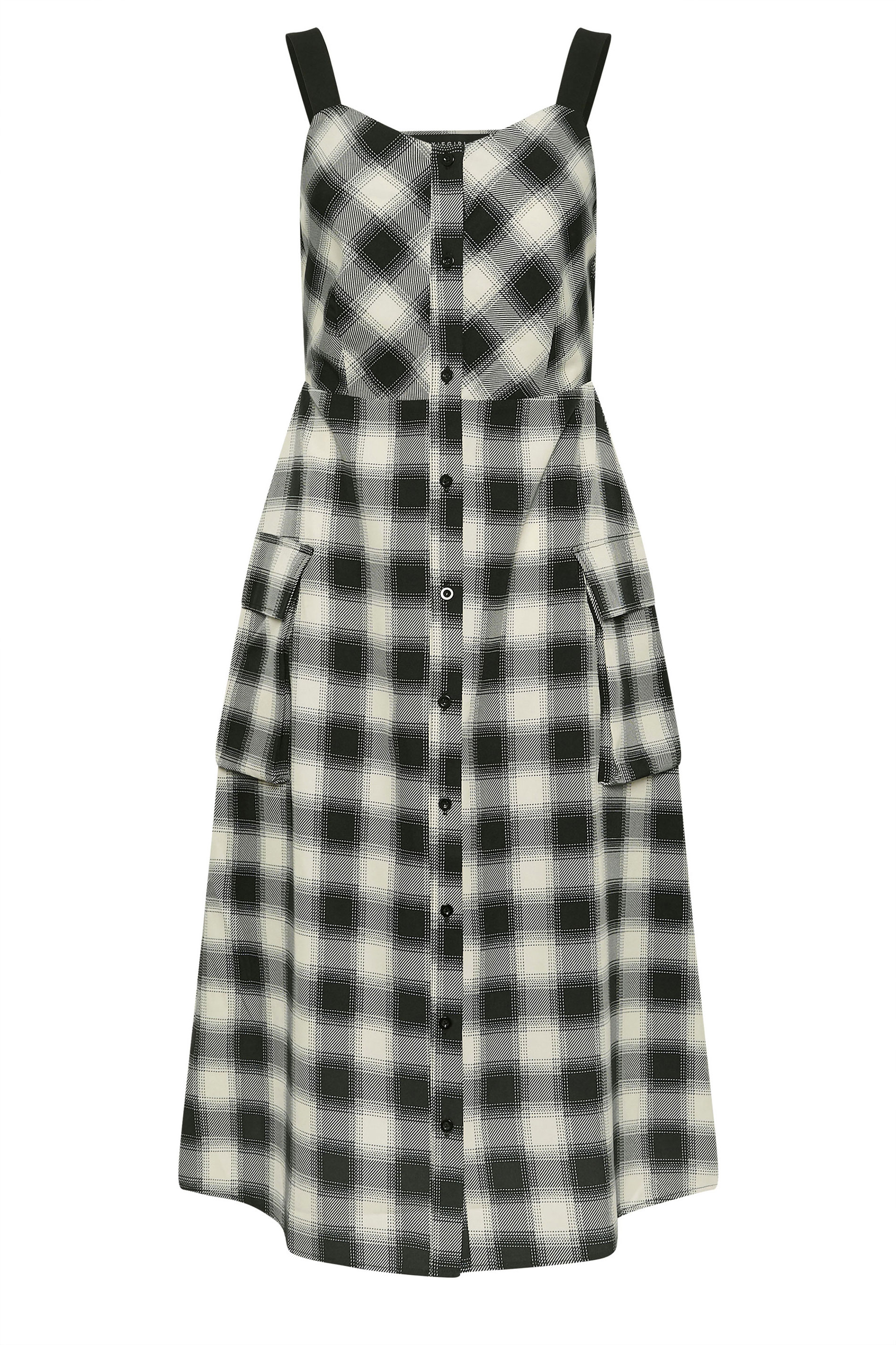 PixieGirl Petite Women's Black Check Print Strappy Midi