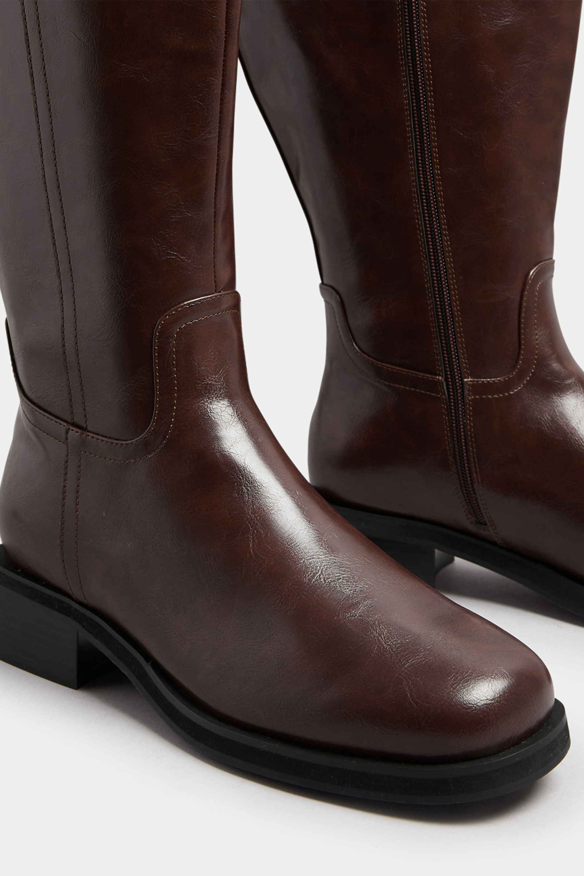 Dark Brown Pull On Knee High Boots In Extra Wide EEE Fit | Yours Clothing 5