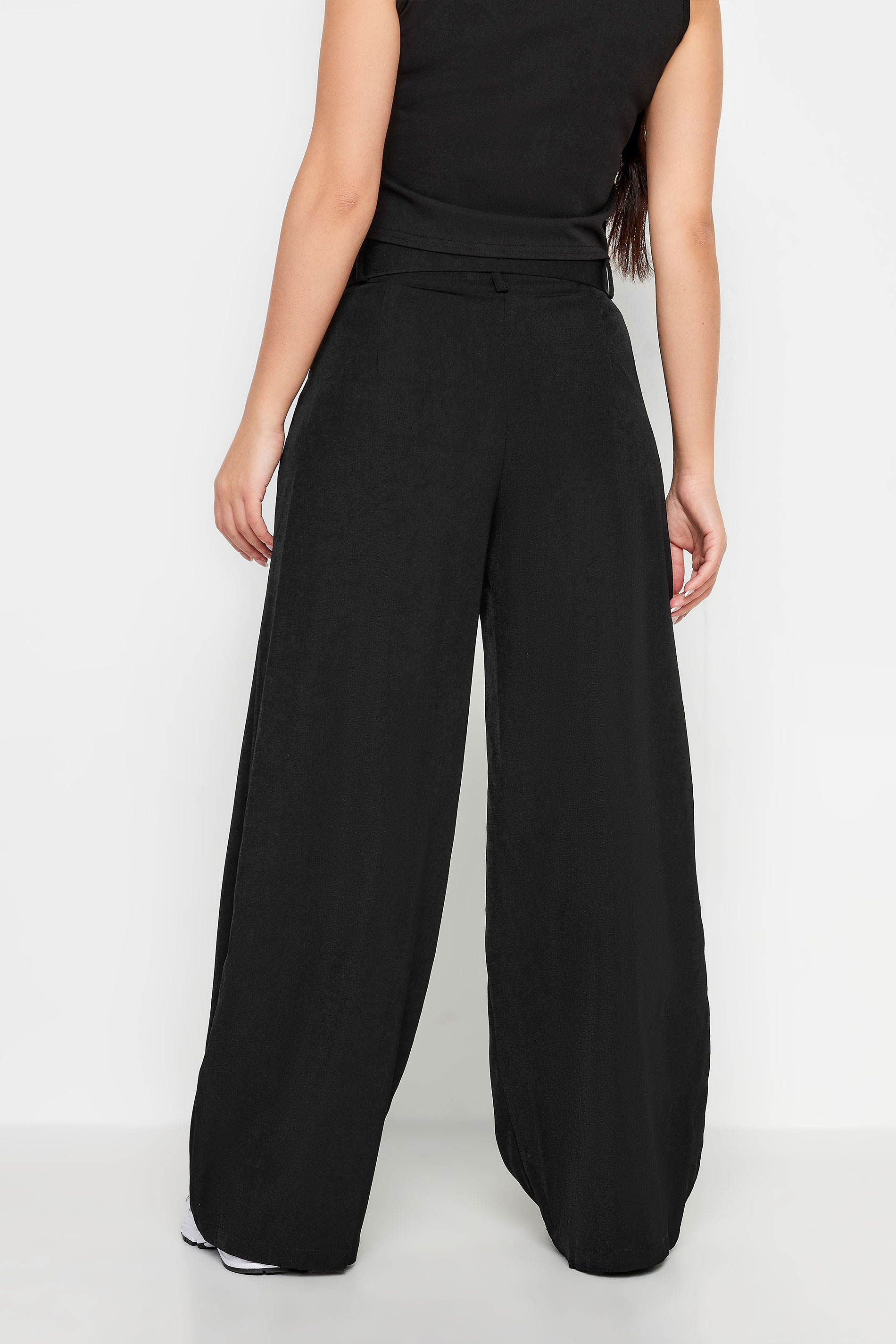PixieGirl Petite Womens Black Wide Leg Belted Trousers | PixieGirl 4