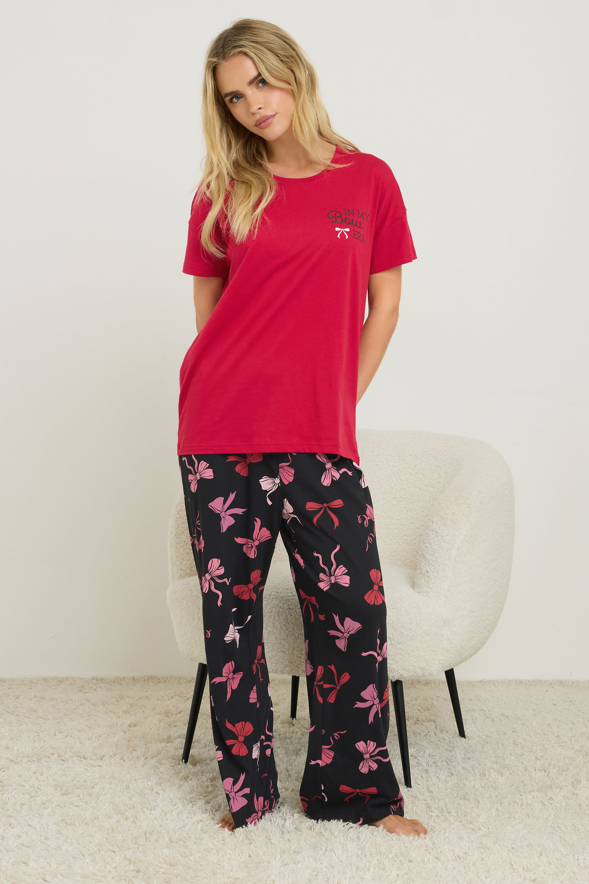 PixieGirl Petite Women's Red 'In My Bow Era' Slogan Pyjama Set| PixieGirl 3