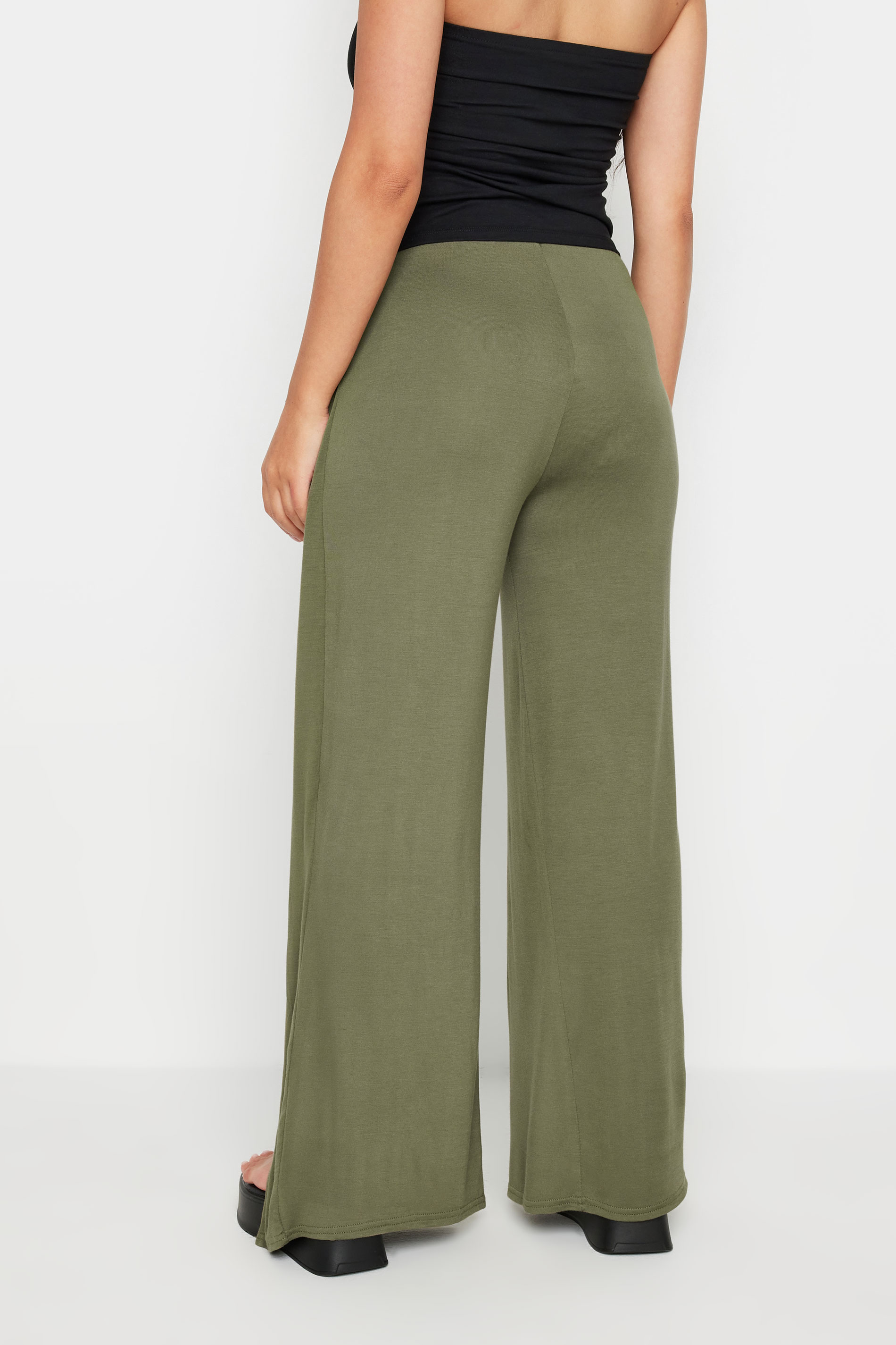 PixieGirl Petite Women's Khaki Green Wide Leg Wrap Trousers | PixieGirl 4