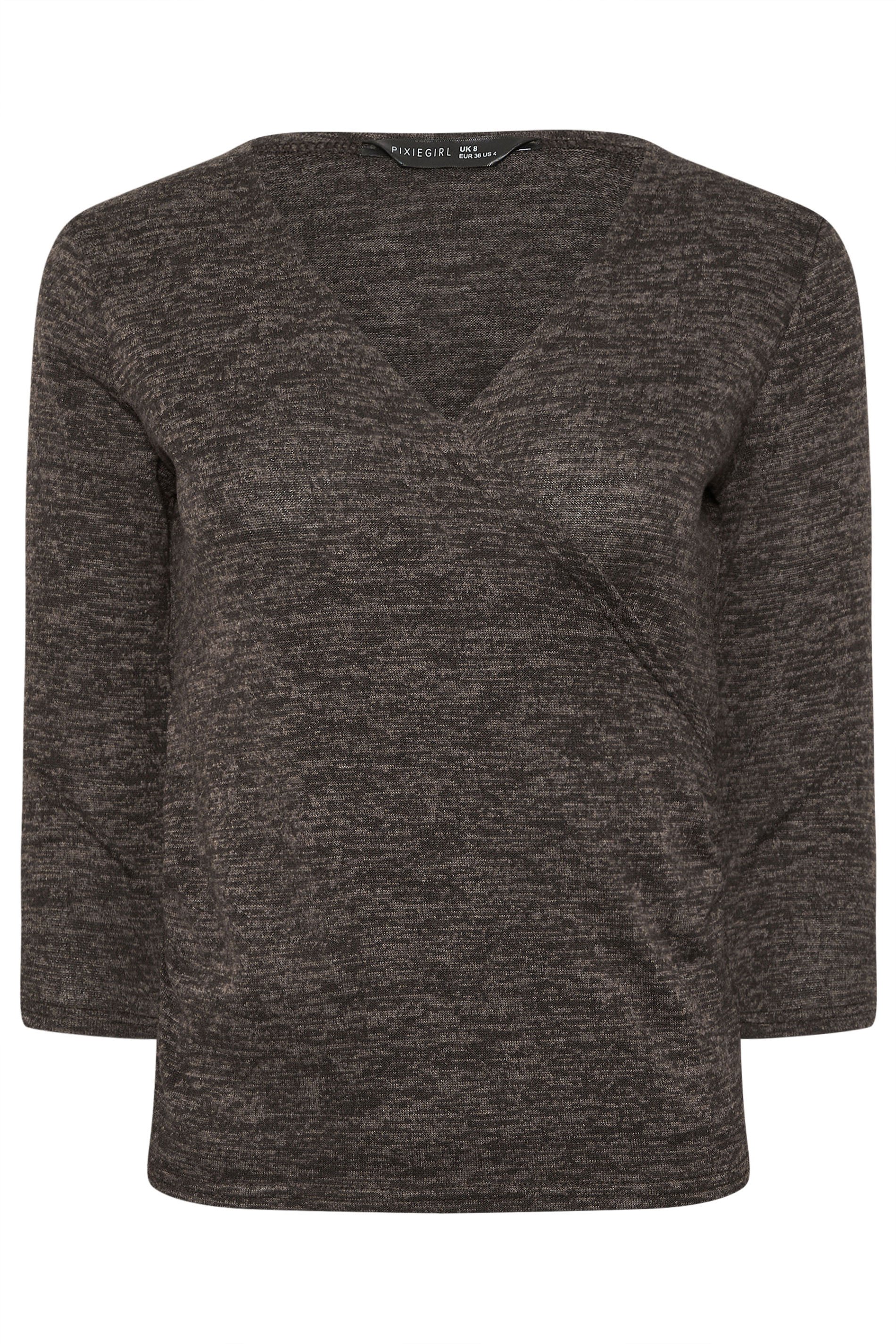 PixieGirl Petite Women's Chocolate Brown Marl Wrap Top | PixieGirl 5