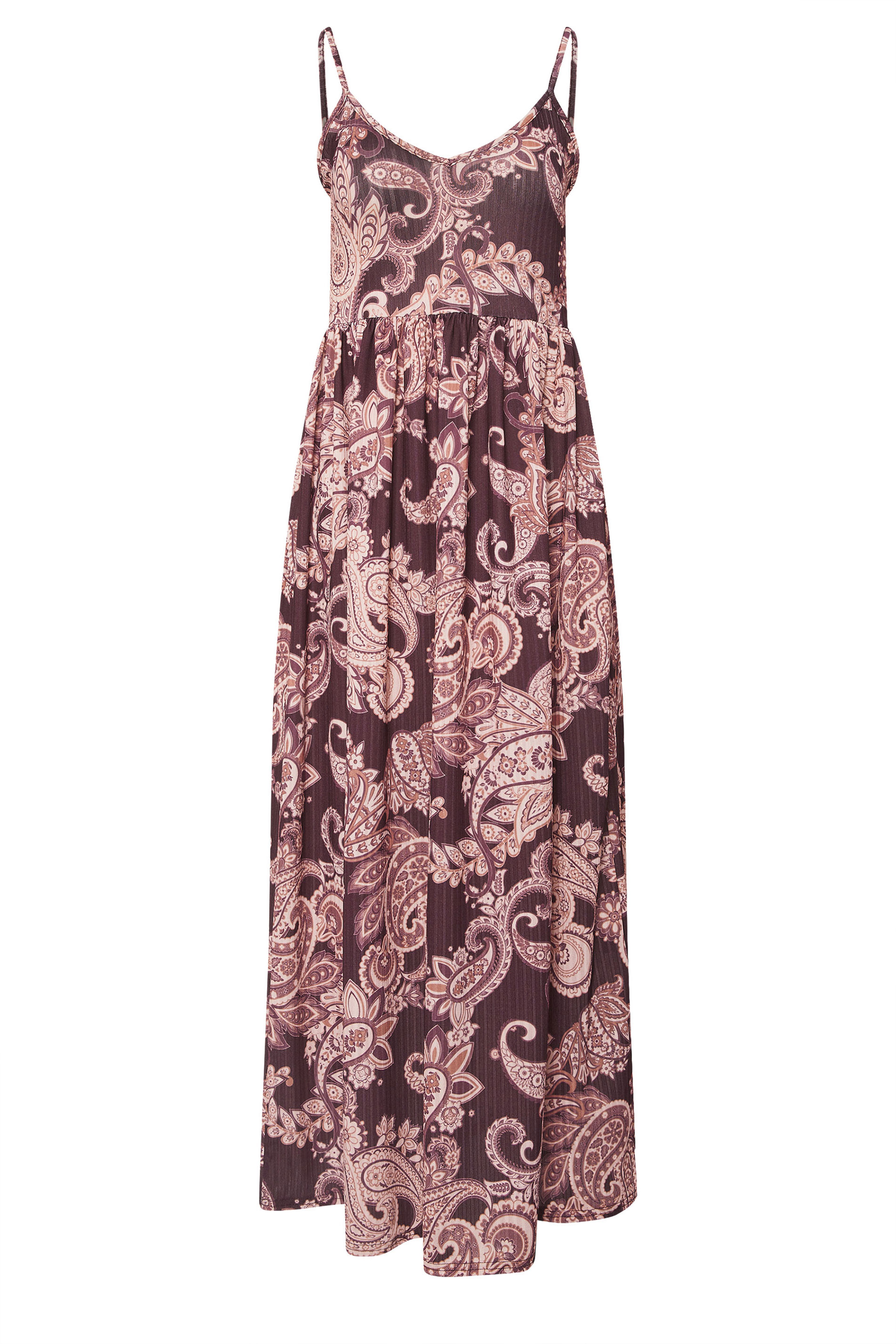 PixieGirl Petite Women's Brown Paisley Ribbed Strappy Maxi Dress | PixieGirl 5