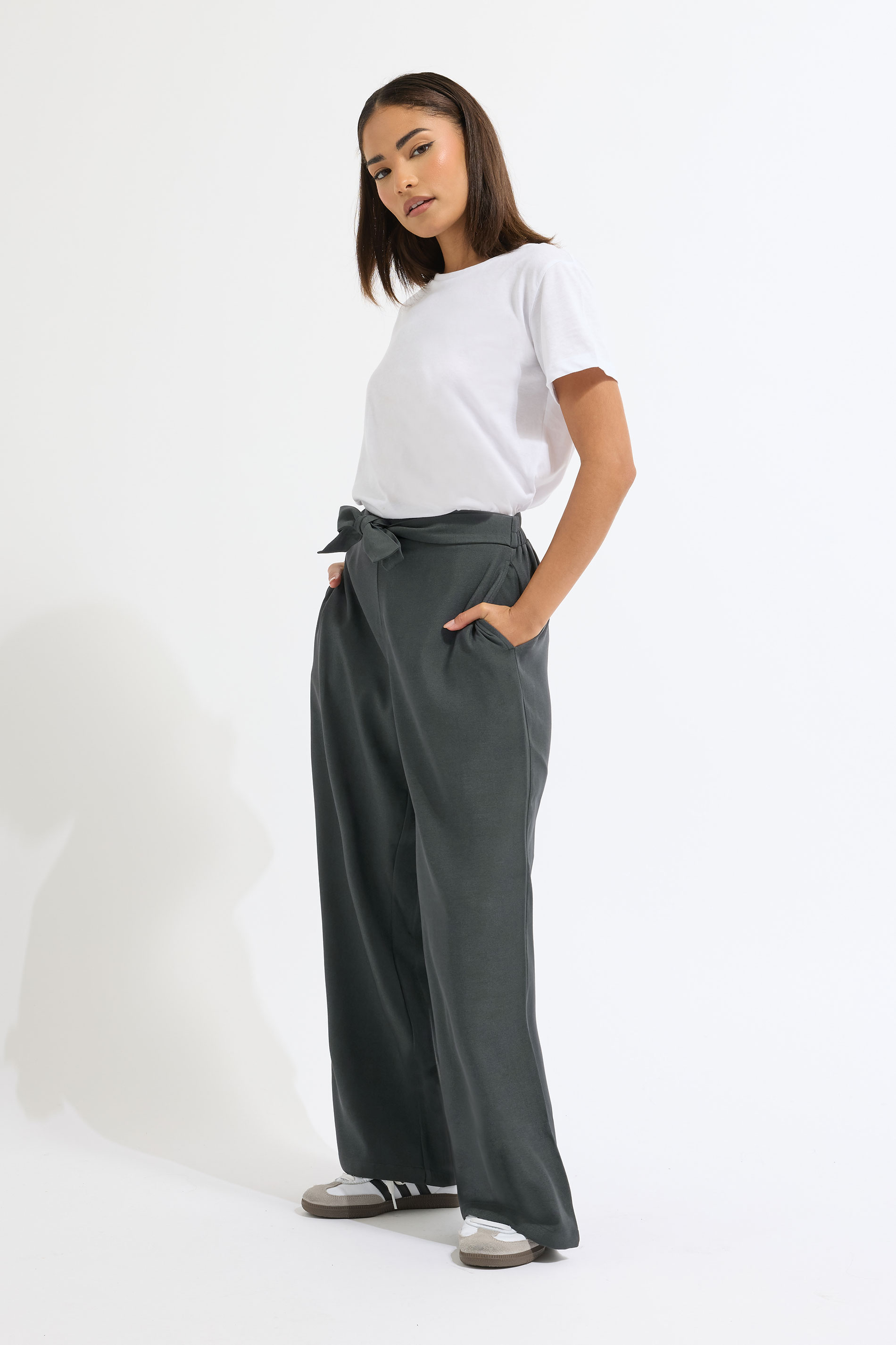 PixieGirl Petite Women's Grey Belted Formal Trousers | PixieGirl 1