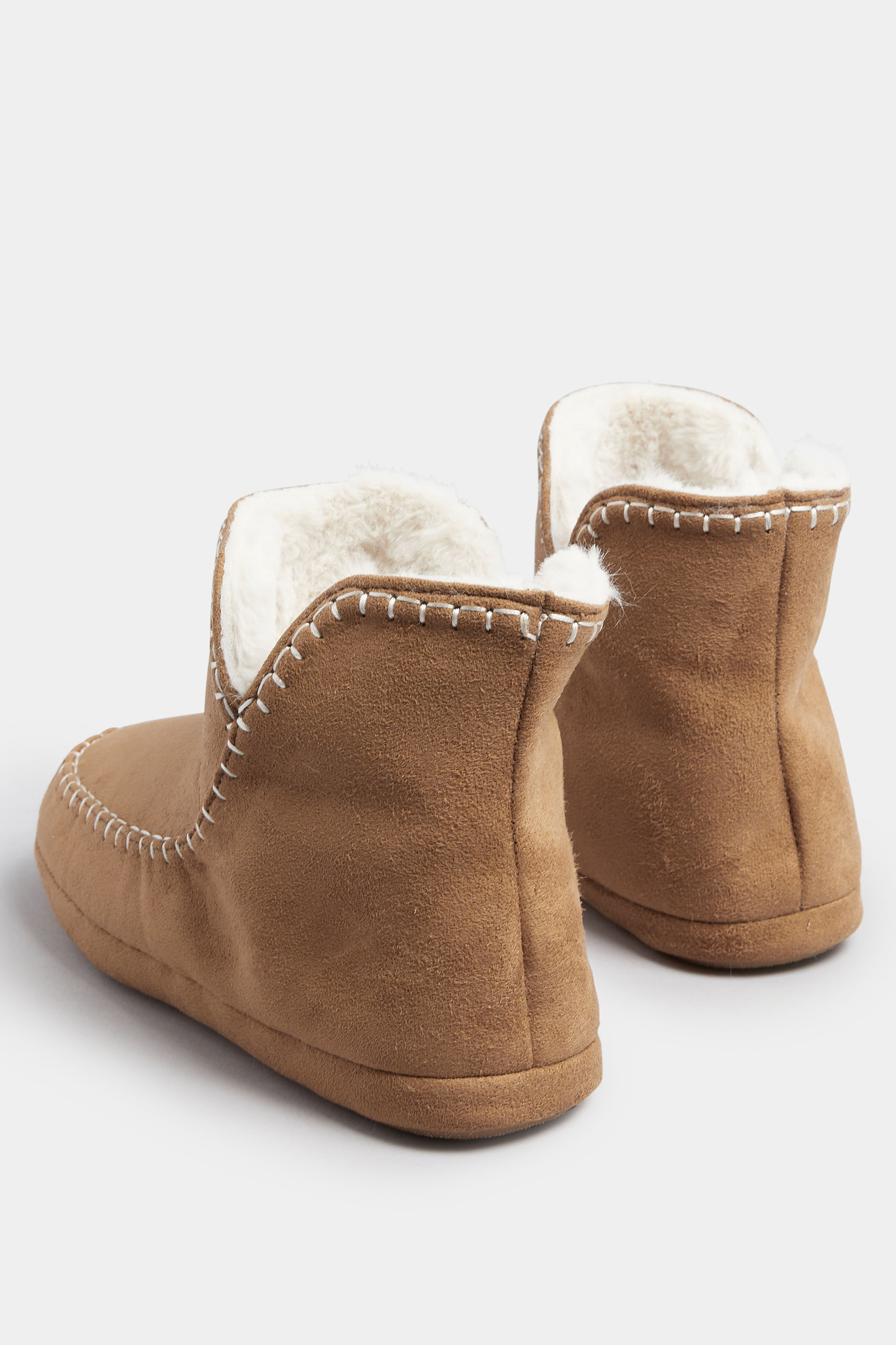 Tan Brown Whipstitch Boot Slippers | Yours Clothing 4