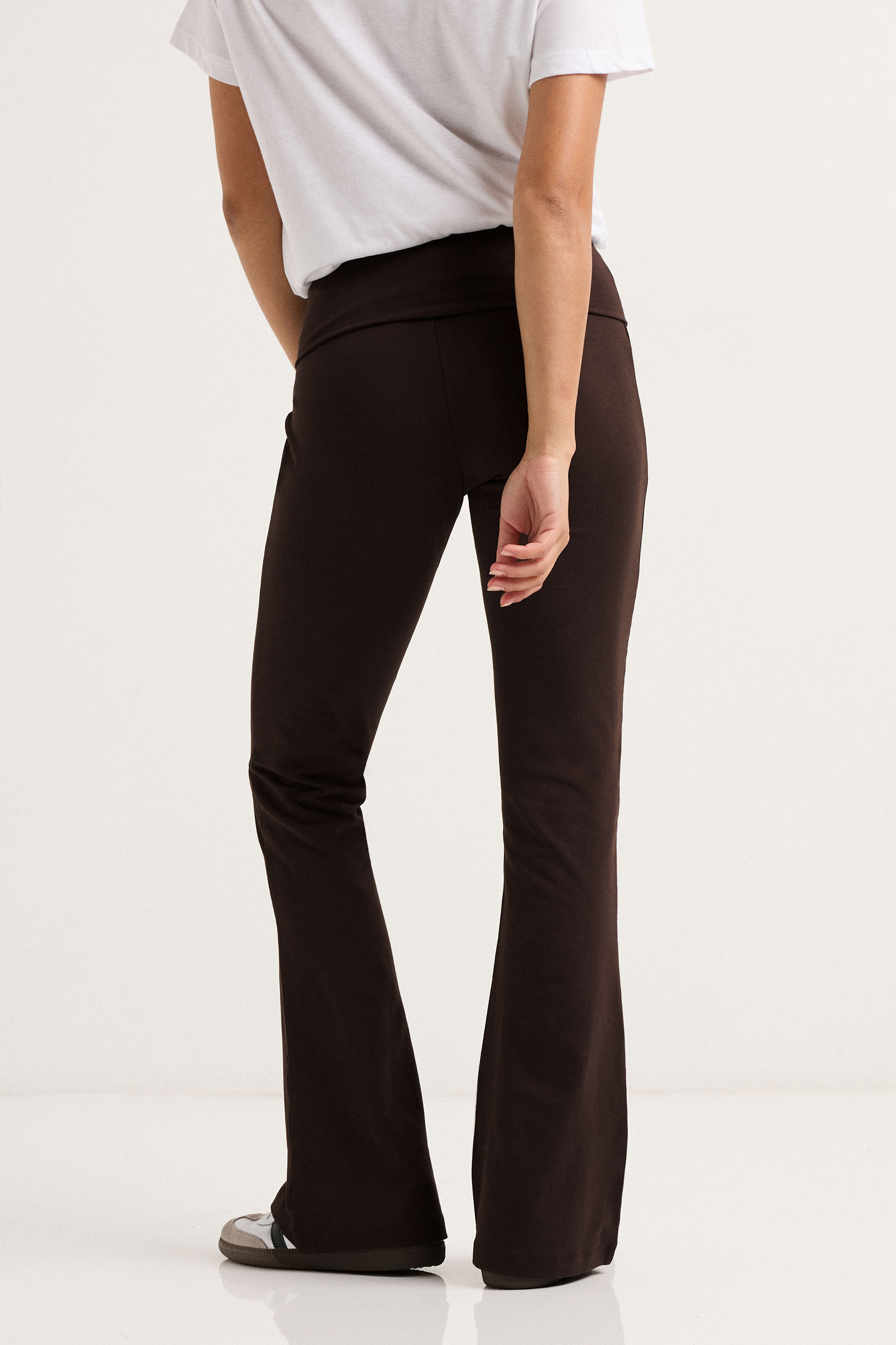 PixieGirl Petite Women's Chocolate Brown Fold Over Flared Leggings | PixieGirl 4