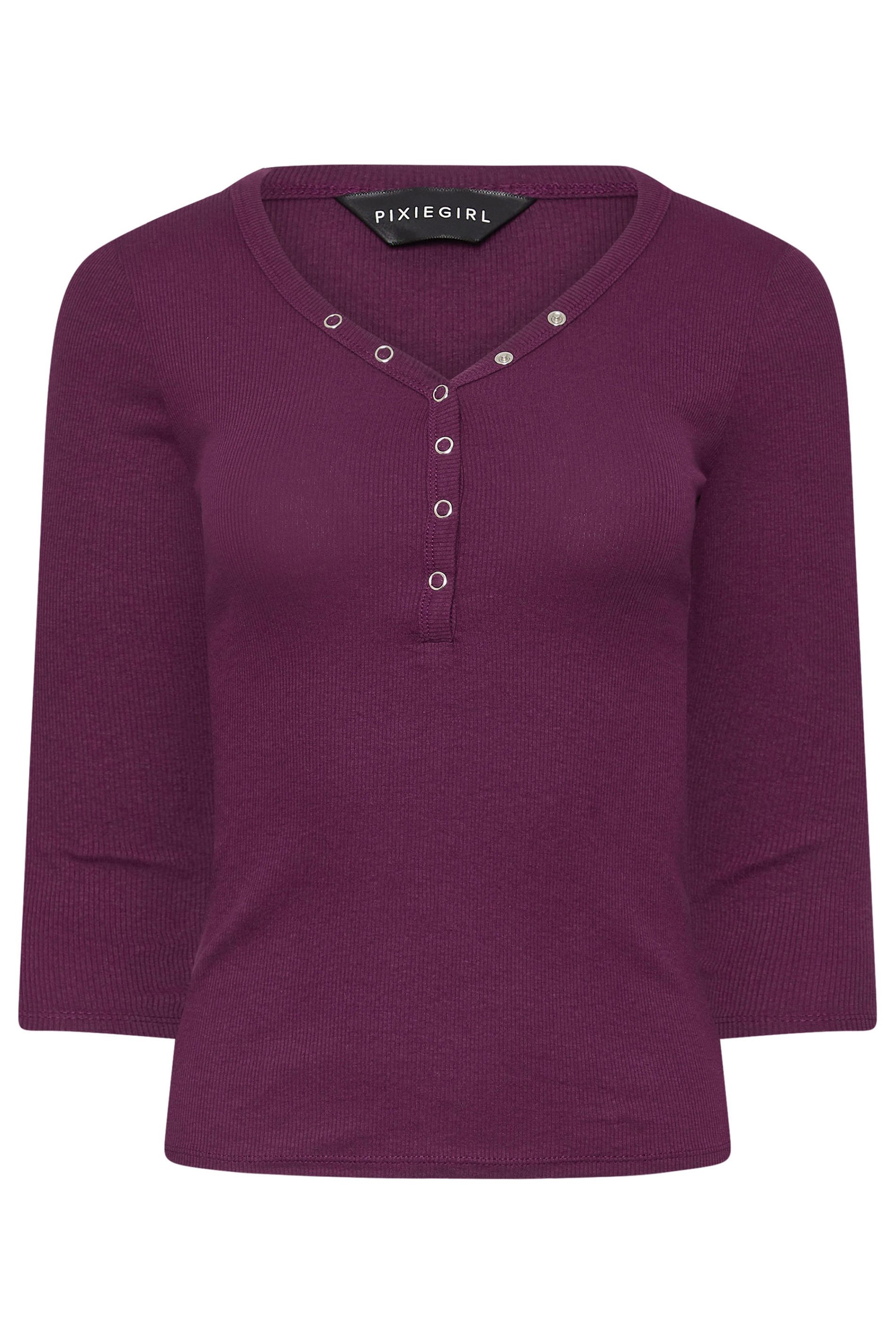 PixieGirl Petite Women's 2 PACK Navy Blue & Burgundy Red Button Henley Tops | PixieGirl 8