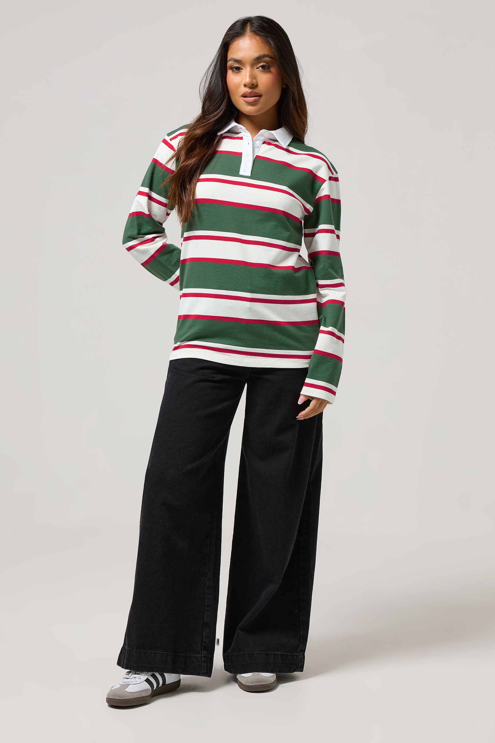 PixieGirl Petite Women's Green & Red Striped Rugby T-Shirt | PixieGirl 3