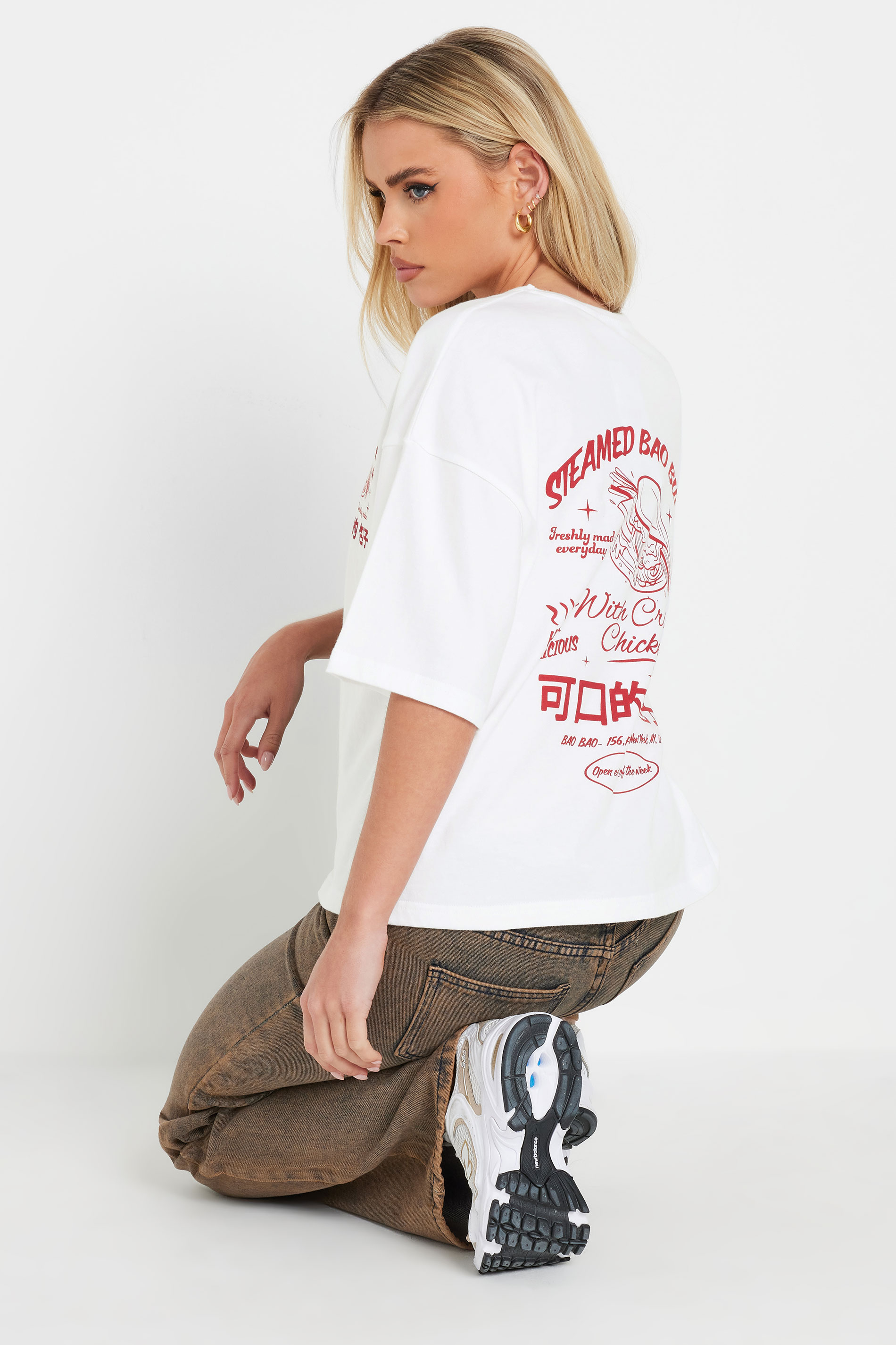 PixieGirl Petite Women's White Bao Buns Back Graphic T-Shirt | PixieGirl 2