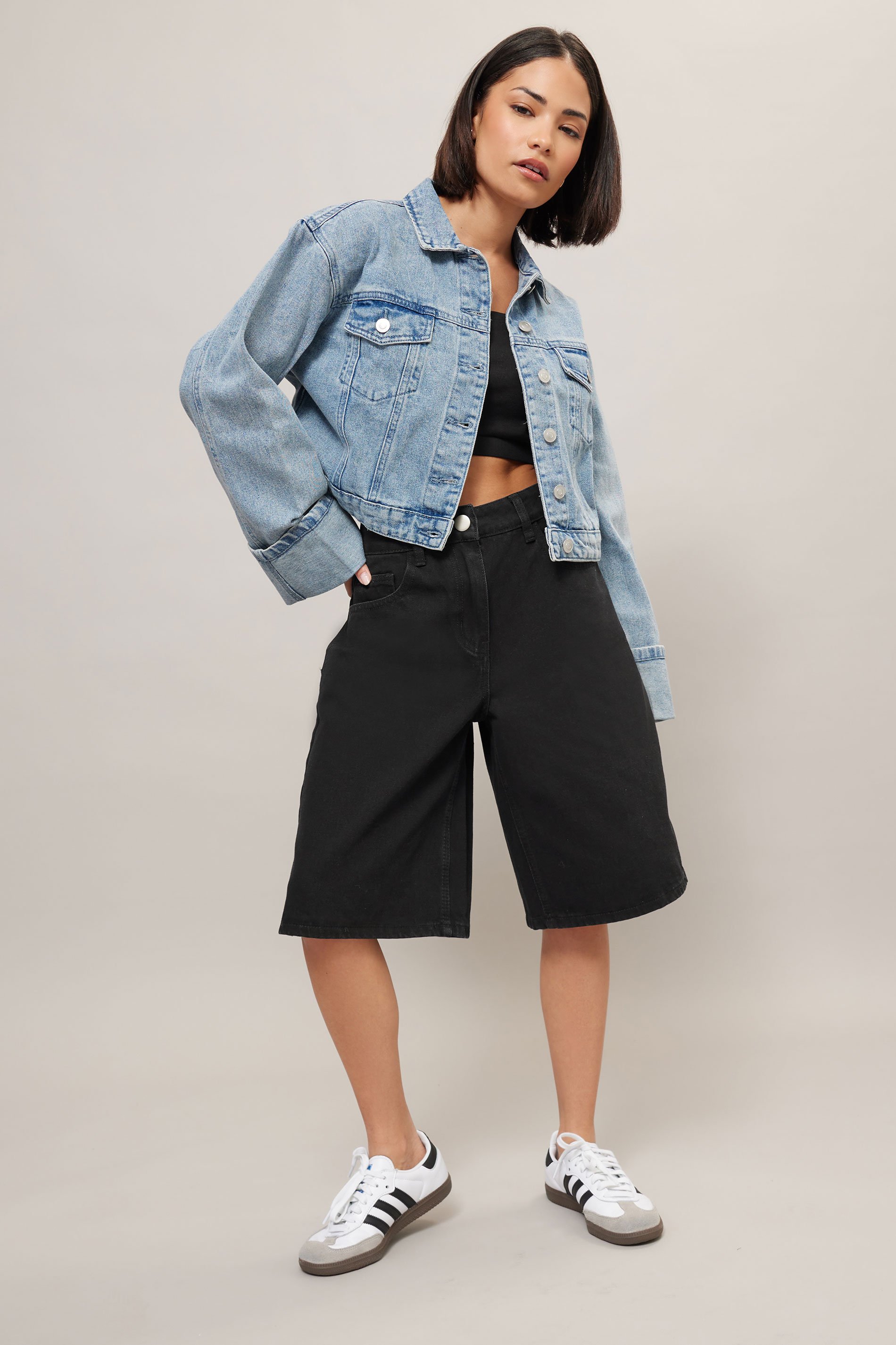 PixieGirl Petite Women's Black Denim Jorts | PixieGirl 4