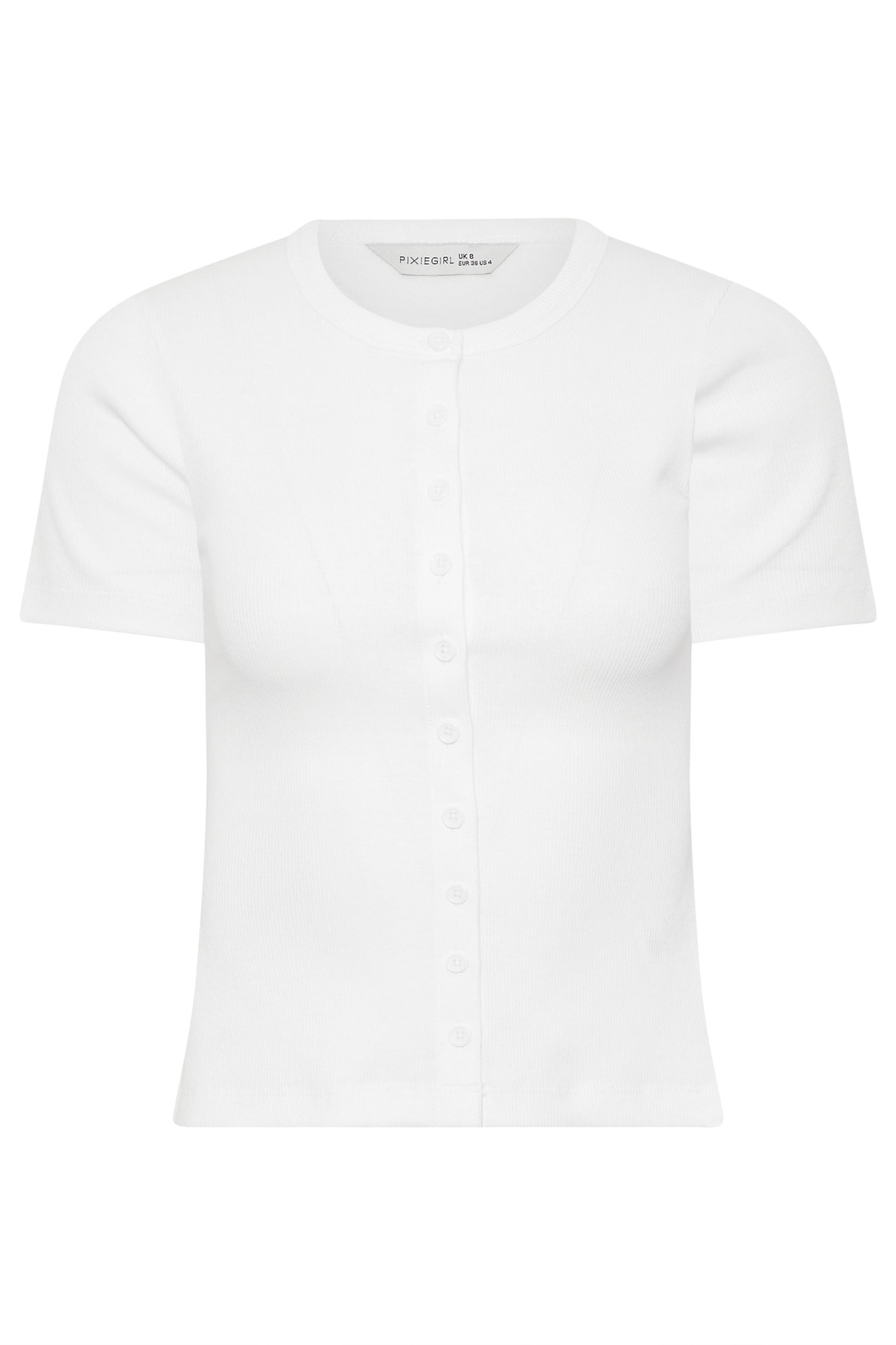 PixieGirl Petite Women's White Ribbed Cotton Button Front Top | PixieGirl 5