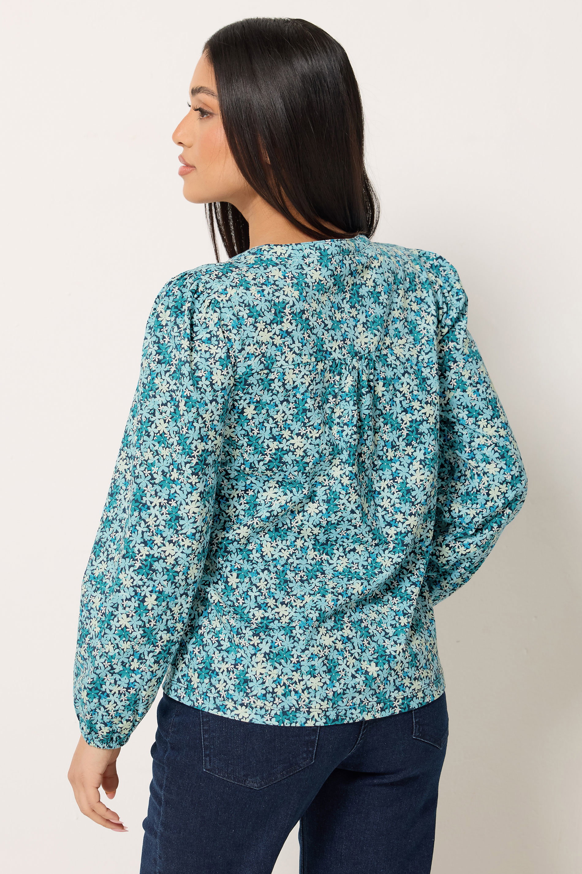 M&Co Petite Blue Ditsy Floral Cotton Blouse | M&Co 2