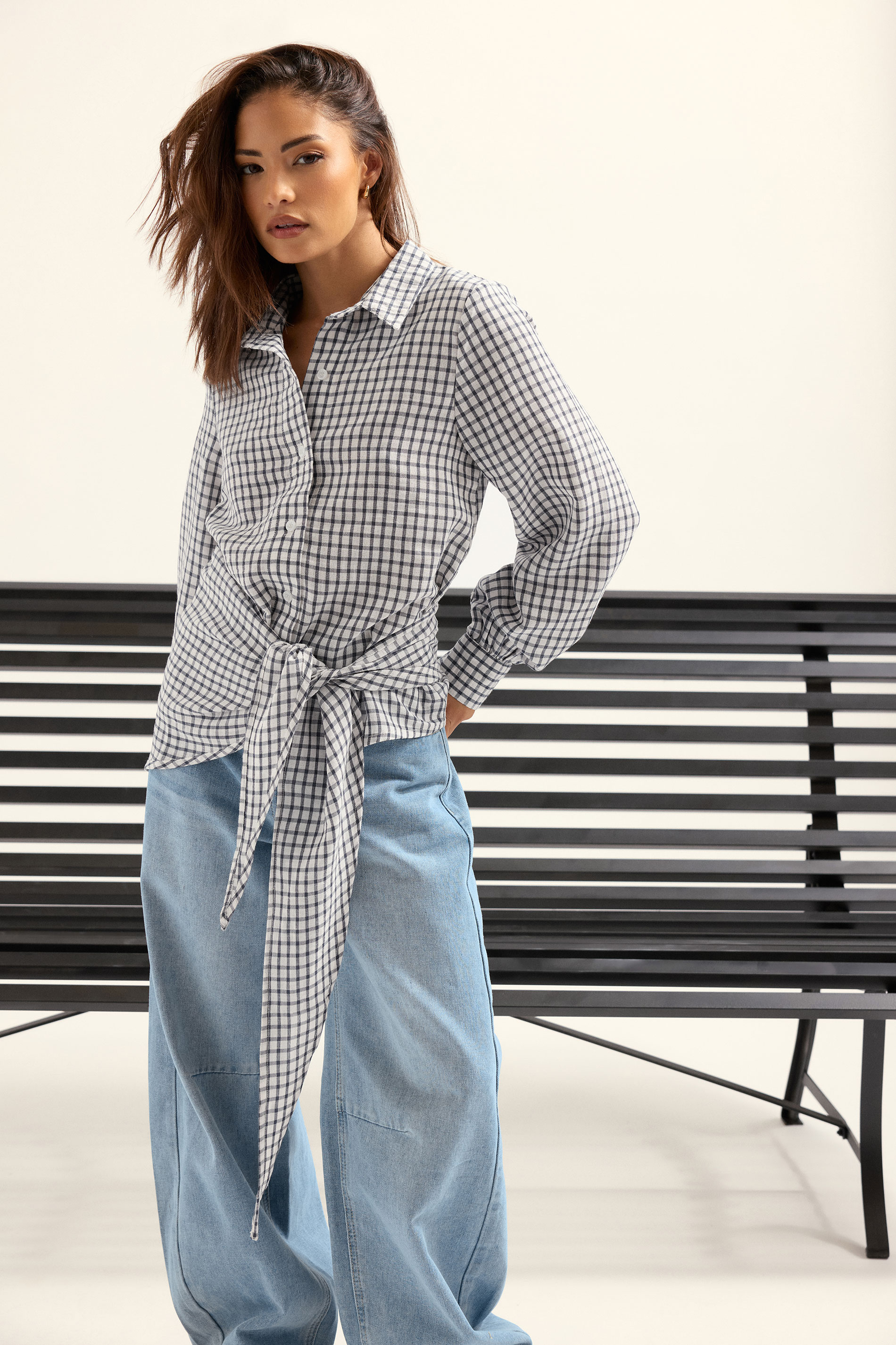 Pixiegirl Women's Blue Petite ’S Navy Check Cotton Bandana Shirt Size 18