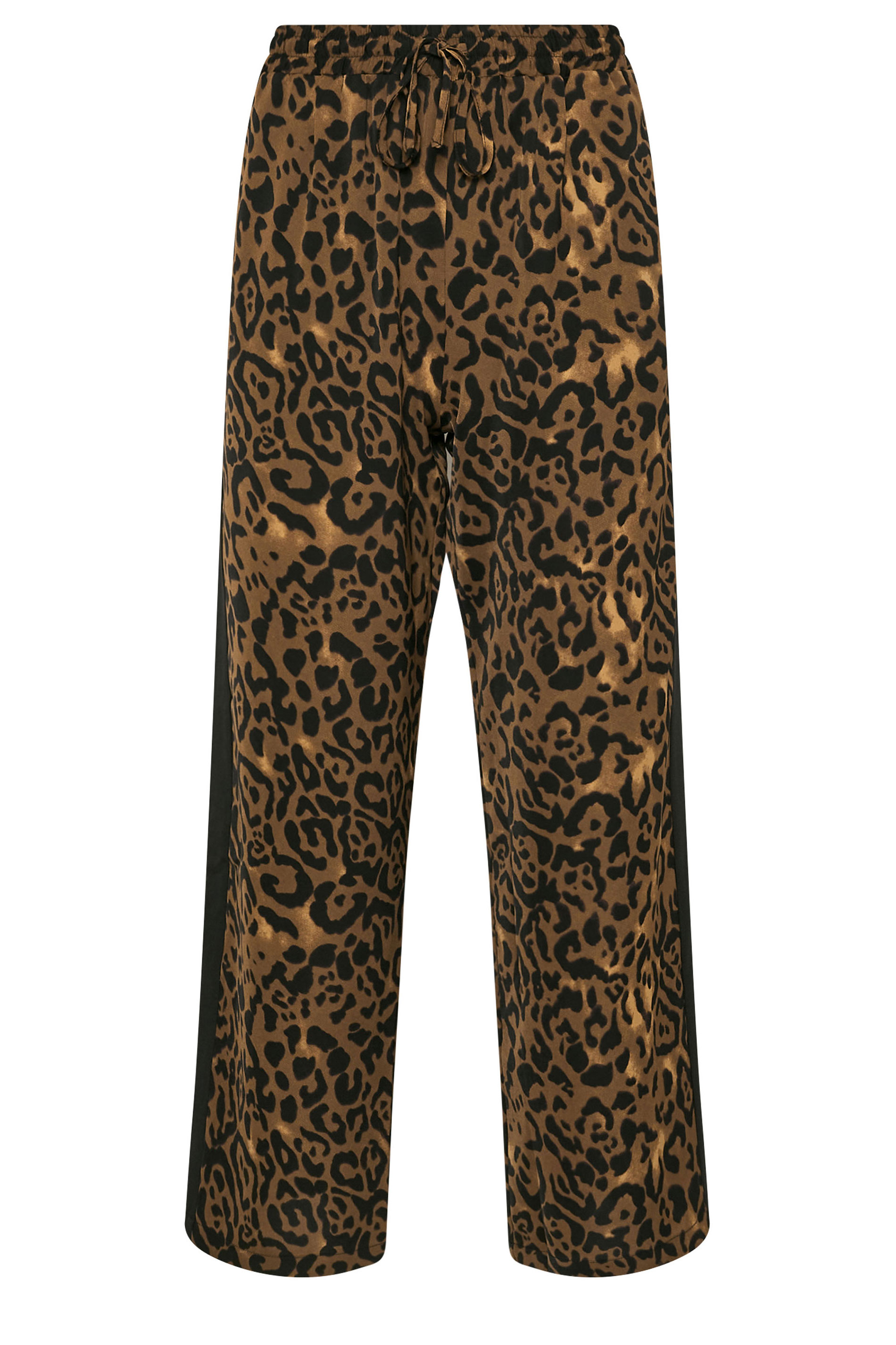 PixieGirl Petite Women's Brown Leopard Print Striped Wide Leg Trousers | PixieGirl 6
